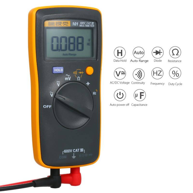 FLUKE F101 Mini Palm-sized Multimeter Portable Digital Multimeter Handheld Voltmeter 600V 6000 Counts Voltage Meter Universal Meter Measuring AC/DC Voltage Resistance Capacitance Frequency Diode
