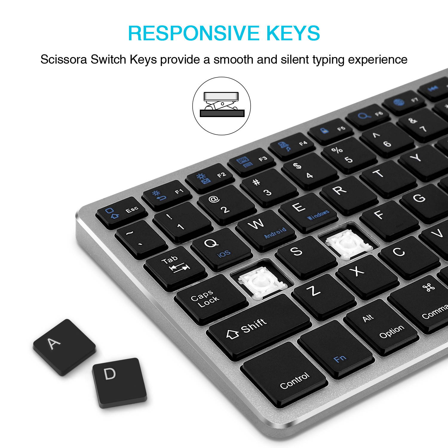Rechargeable Bluetooth Keyboard Wireless Full Size Keypad with Number Pad for Laptop/Desktop support Win/IOS/Android