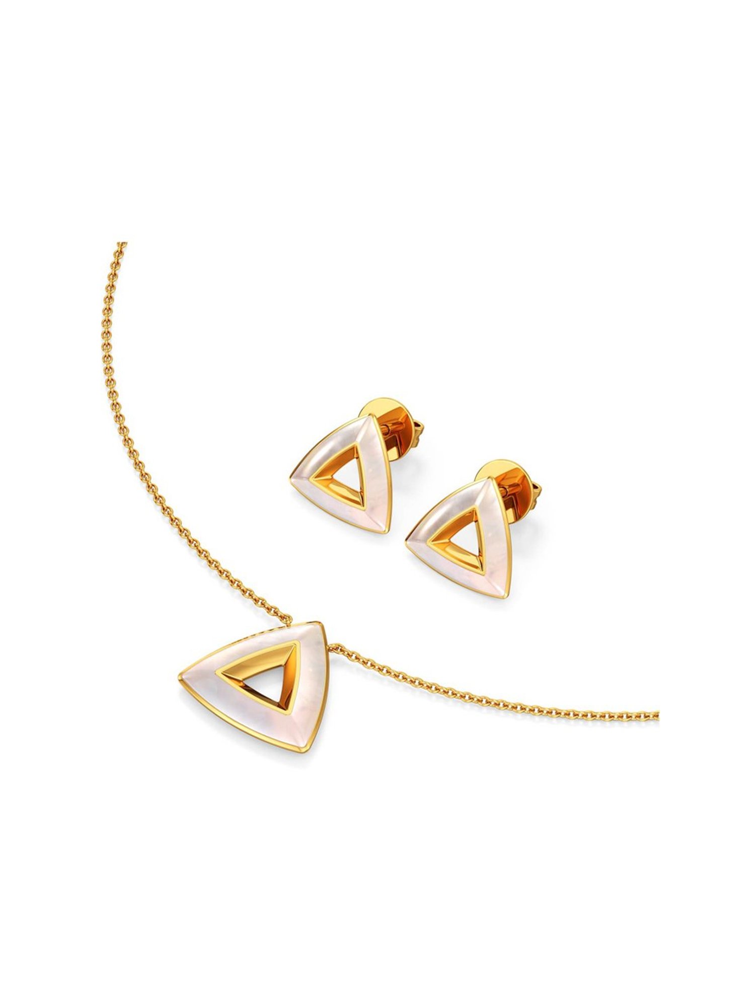 Joyalukkas 18k Gold Milky Pyramid Shaped Cute Pendant & Earrings Set