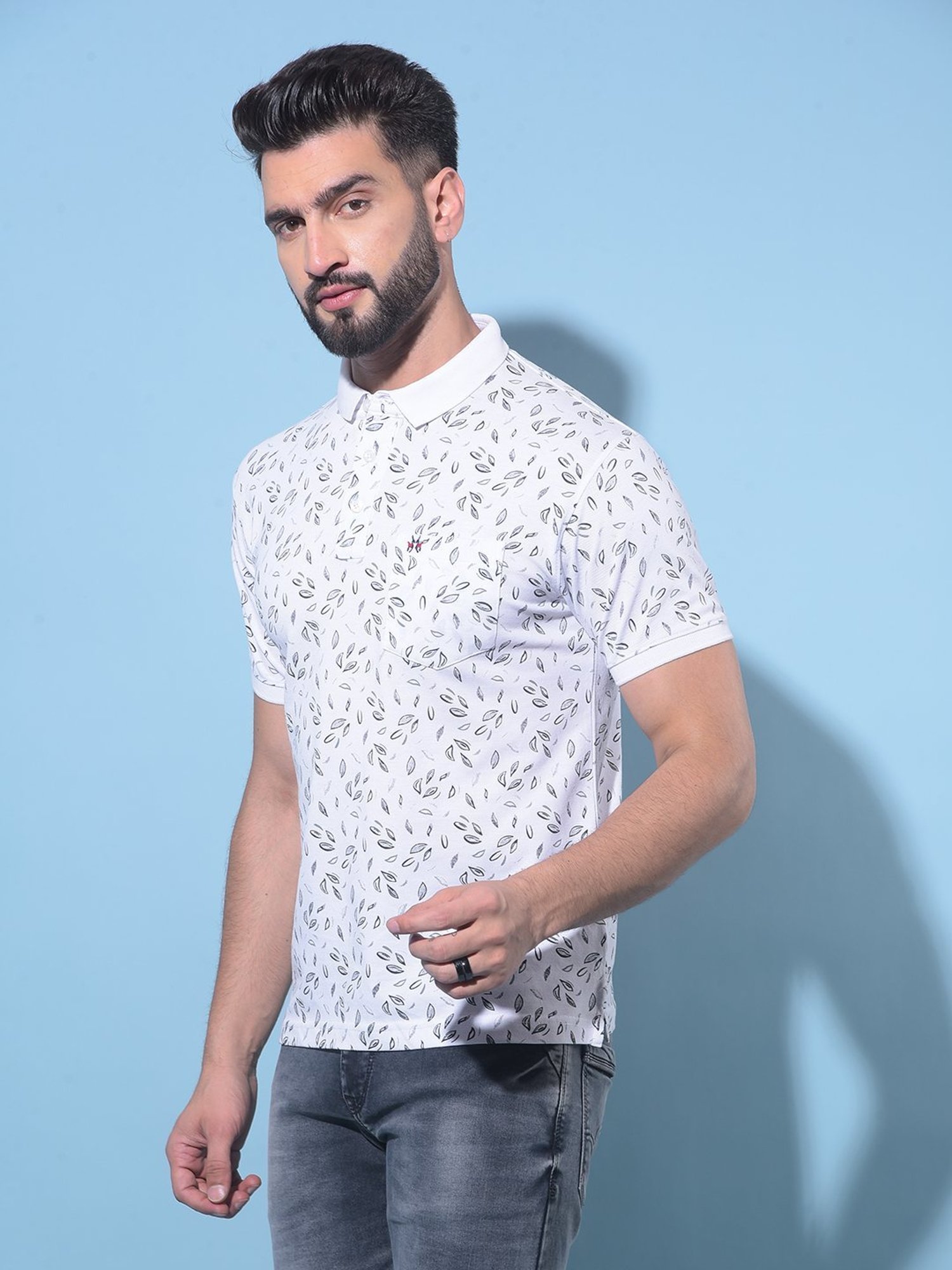 Crimsoune Club White  Slim Fit Printed Polo T-Shirt