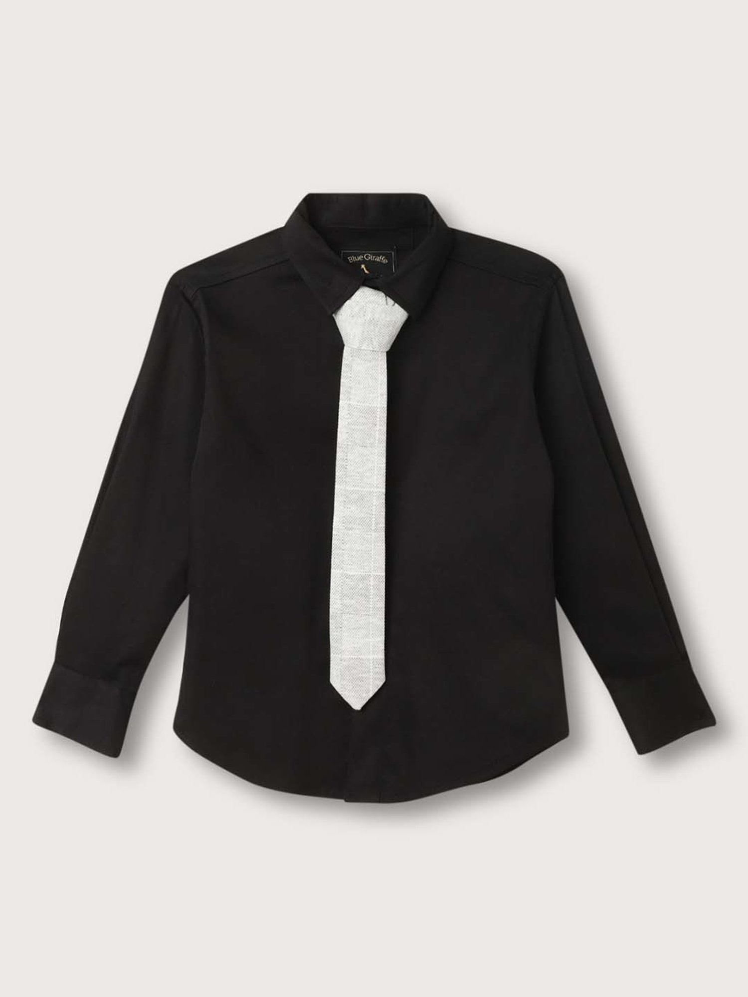 Blue Giraffe Kids Grey & Black Chequered Full Sleeves Shirt Set