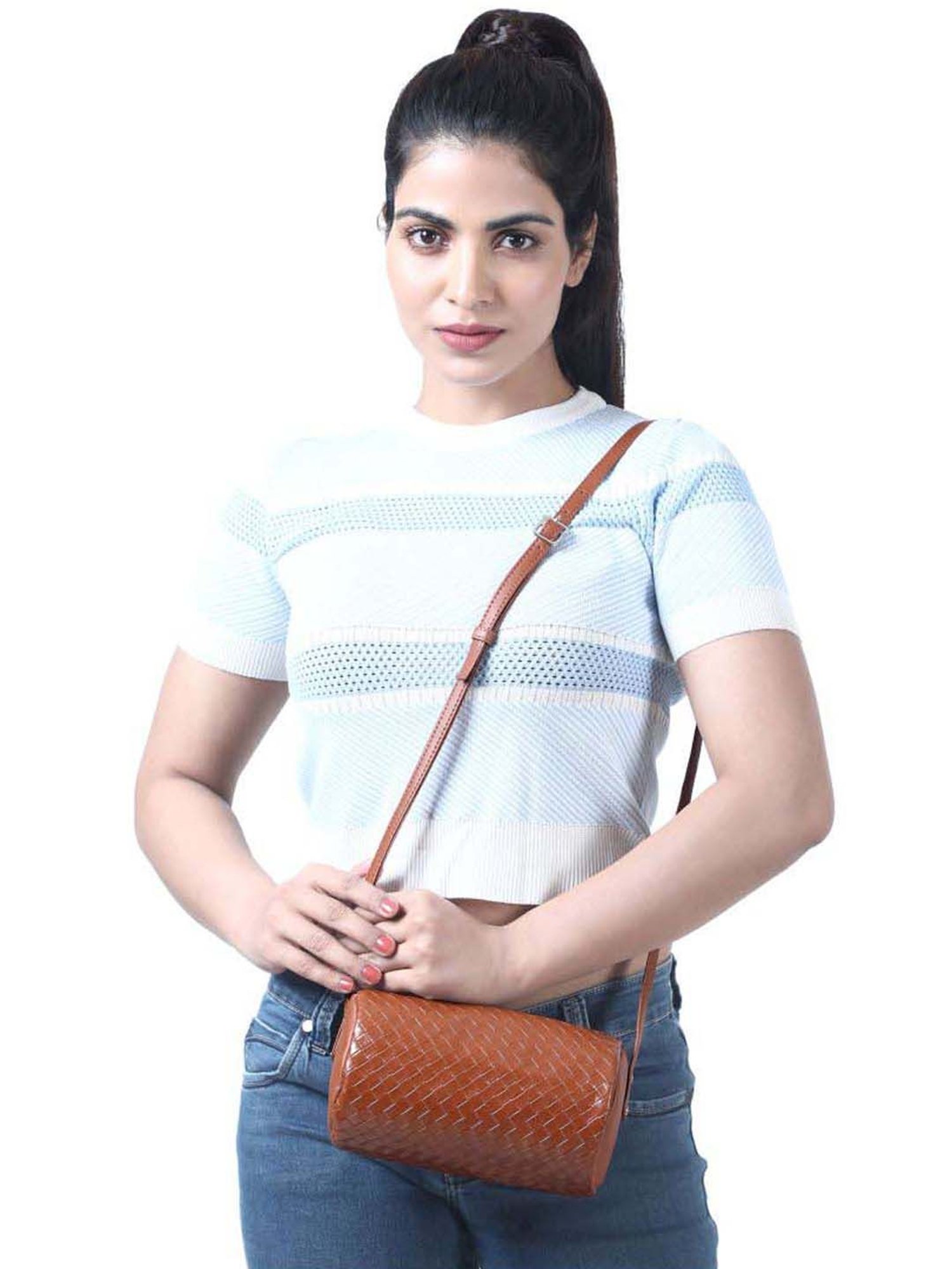 Toteteca Tan Textured Medium Sling Handbag