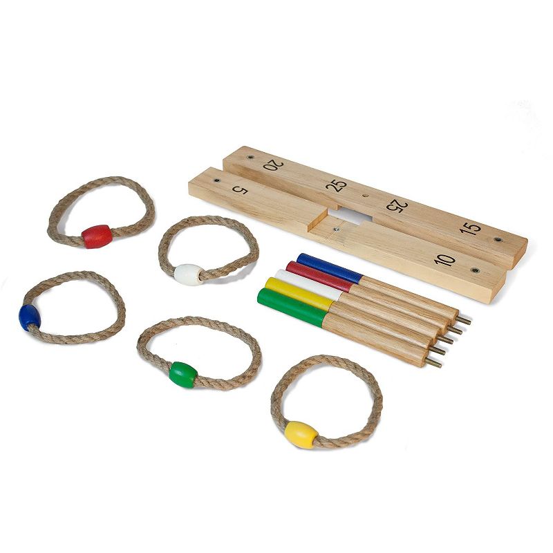 Yard Games Portable Outdoor Playground Wooden Ring Toss Game w/ Carrying Case Bundle w/ Giant Outdoor Indoor Wooden Dice Set w/ Scorecards & Case
