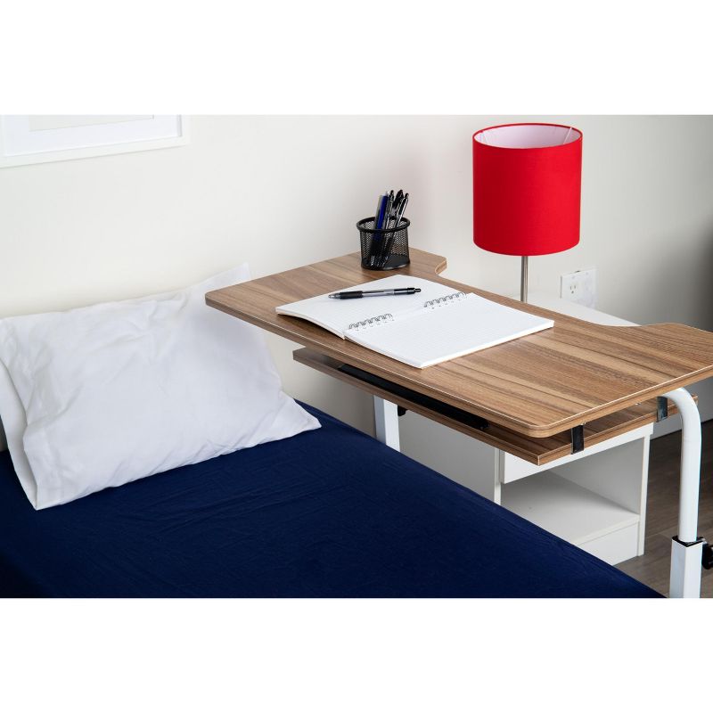 Mind Reader Adjustable Height Rolling Laptop Desk with Pull Out Shelf, White, Wood