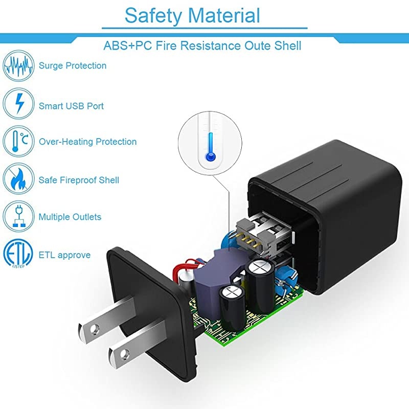 iPhone Charger  Nylon Braided Fast Charging Lightning Cable 2Pack 6ft Data Sync Transfer Cord Dual Port Plug Wall ChargerUL ListedCompatible With iPhone 11 PRO MAX XS XR X 8 7 Plus 6S 6 iPad