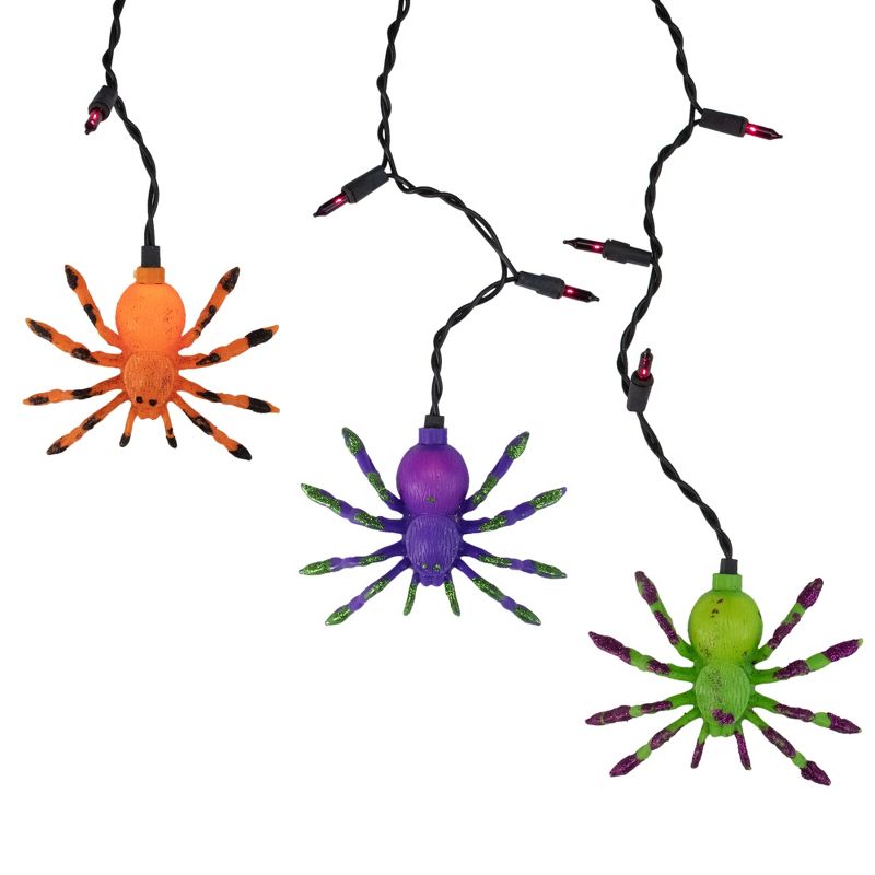 J. Hofert Co 35 Purple Mini Spider Icicle Halloween Lights - 6 ft Black Wire