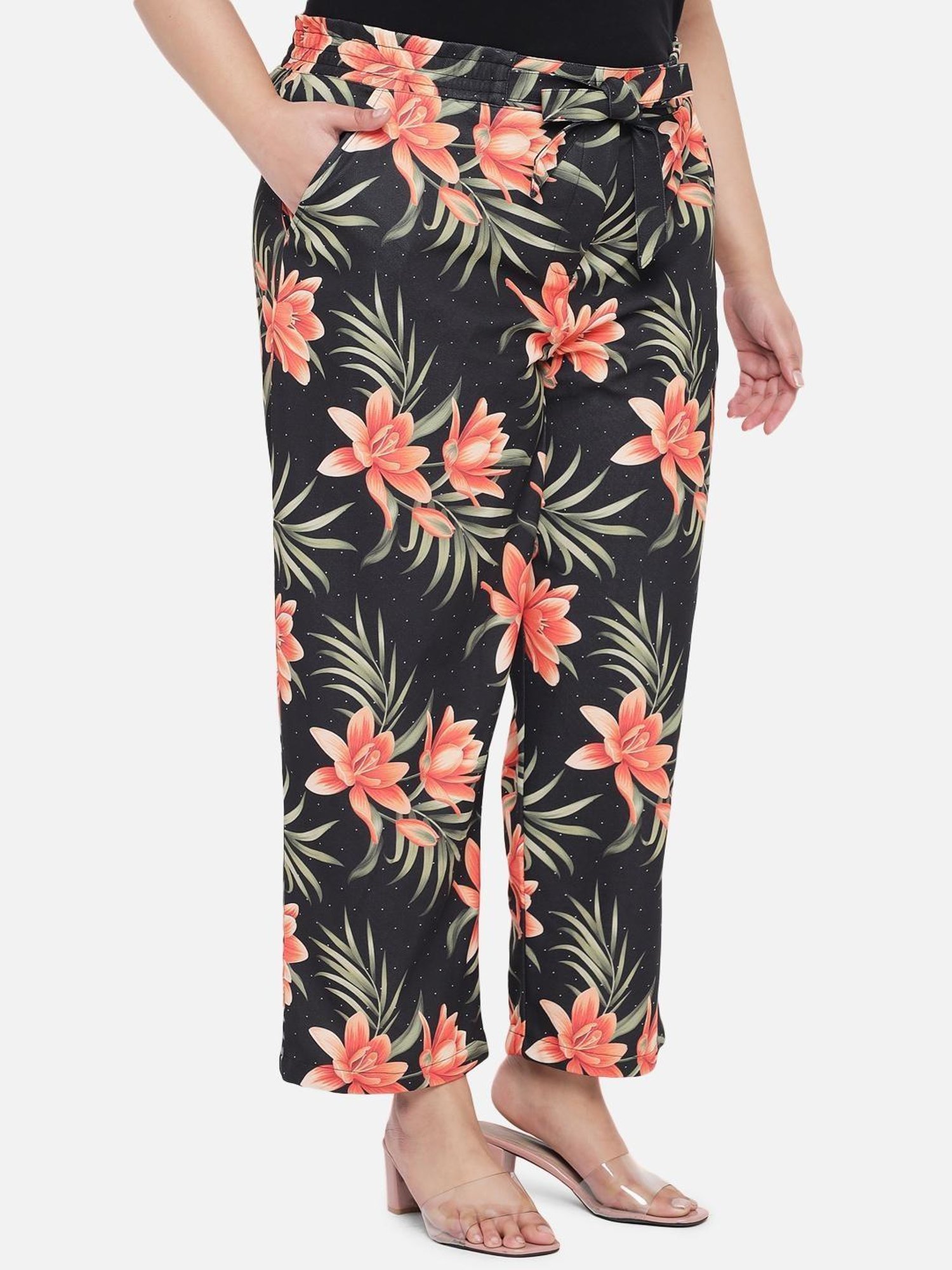 Amydus Black Floral Print Trousers