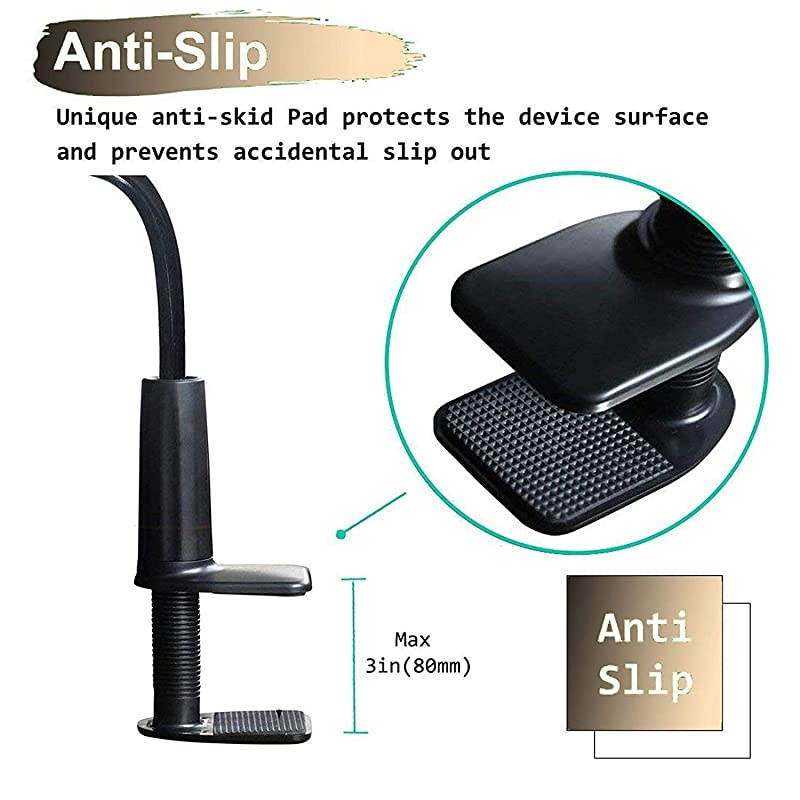 amp Tablet 2 in 1 Stand Holder Clip with Grip Flexible Long Arm Gooseneck Bracket Mount Clamp Compatible with PadiPhone X8766s Plus Samsung S8S7  Kindle Fire HD and More Black