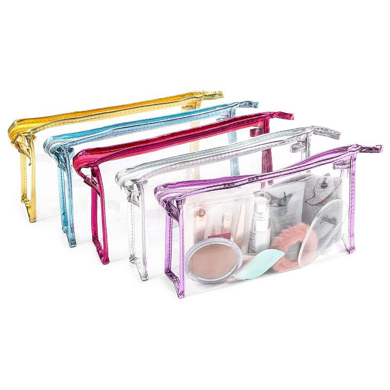 Glamlily 5 Pack Clear Plastic Waterproof Cosmetic Bags, Transparent Makeup Pouches. 9.5 x 6 In