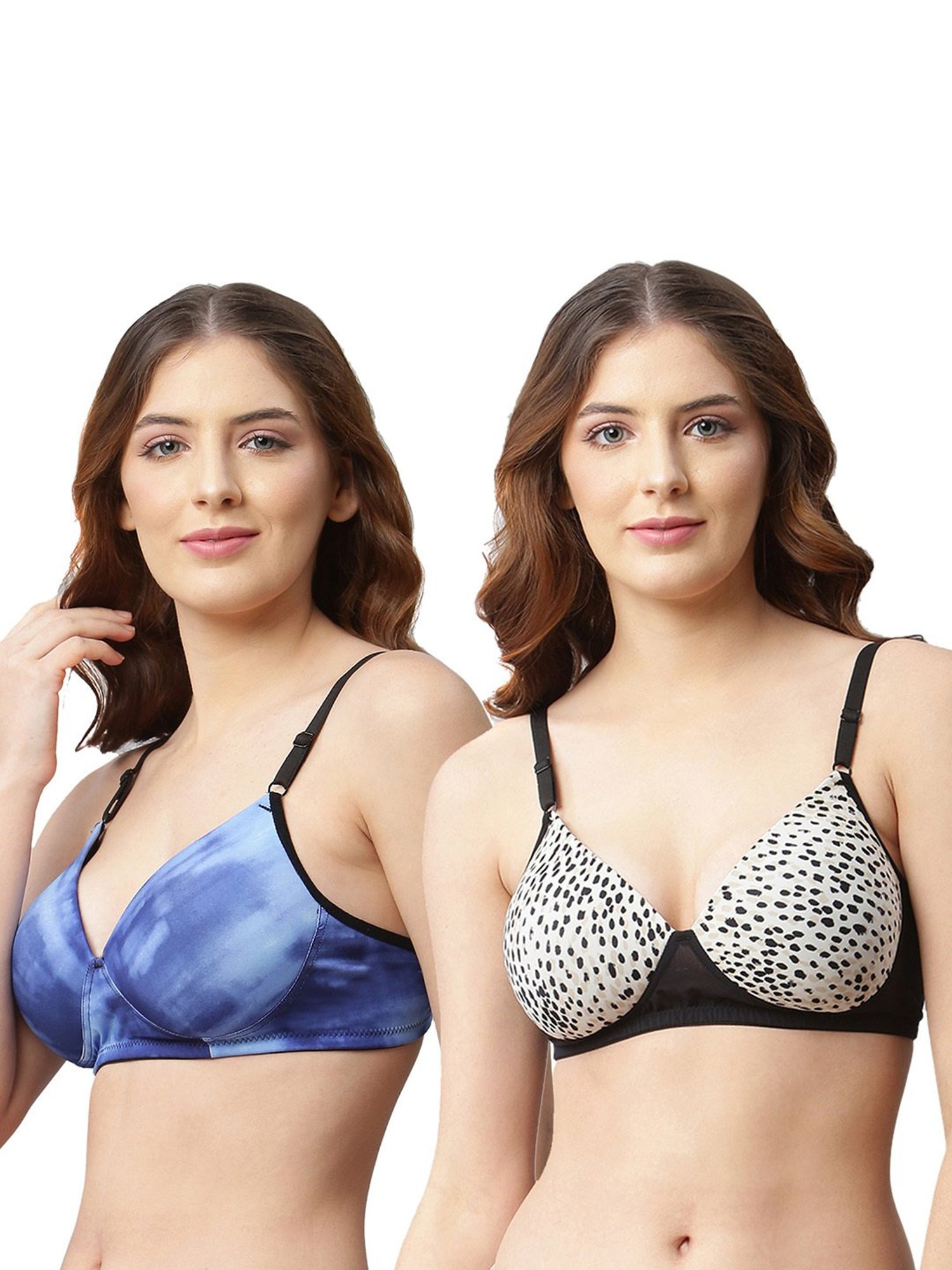 Cukoo Blue & White Printed Full Coverage Non-Wired Bra - Pack of 2