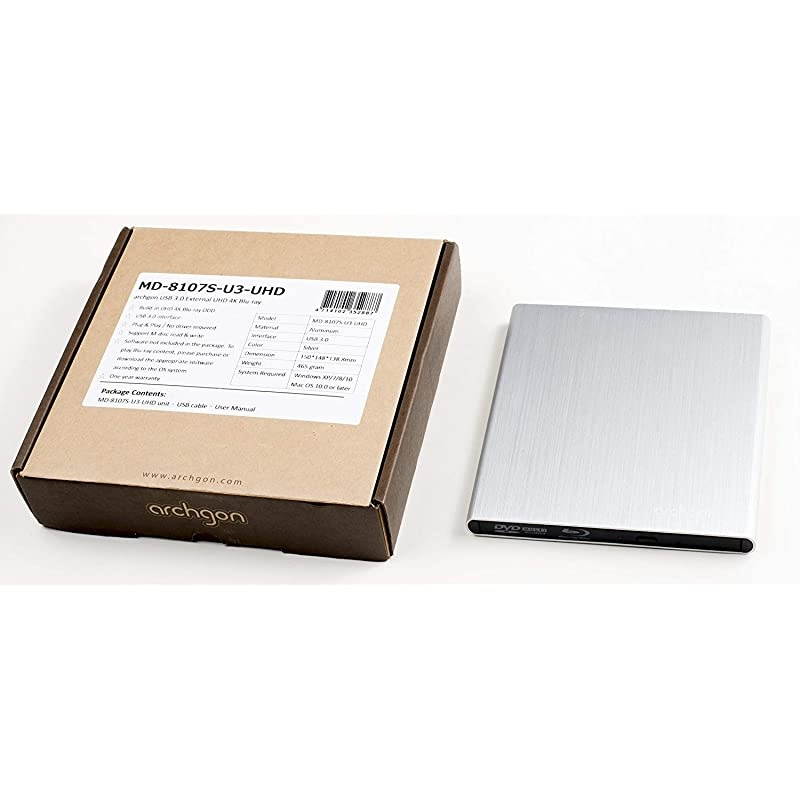 Premium Aluminum External USB 3.0 UHD 4K Blu-Ray Writer Super Drive for PC and Mac