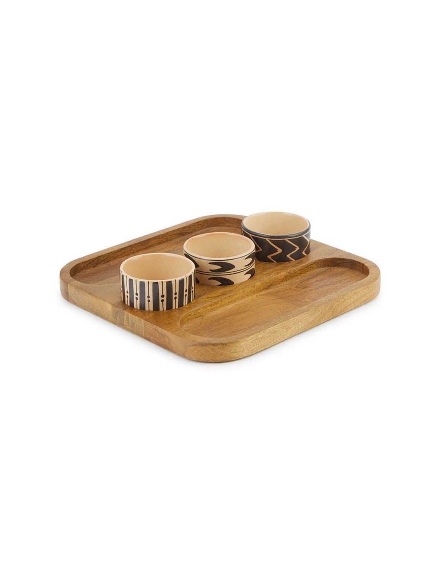 Fabindia Thar Natural Wood 1 Platter & 1 Dip Bowl
