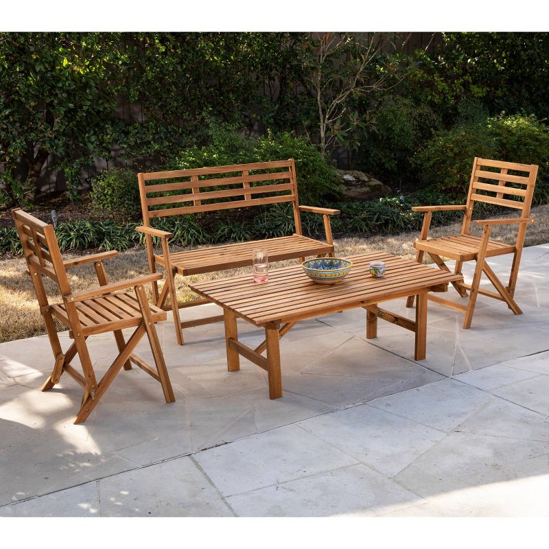 Wood Outdoor Bench in Natural Brown-Pemberly Row