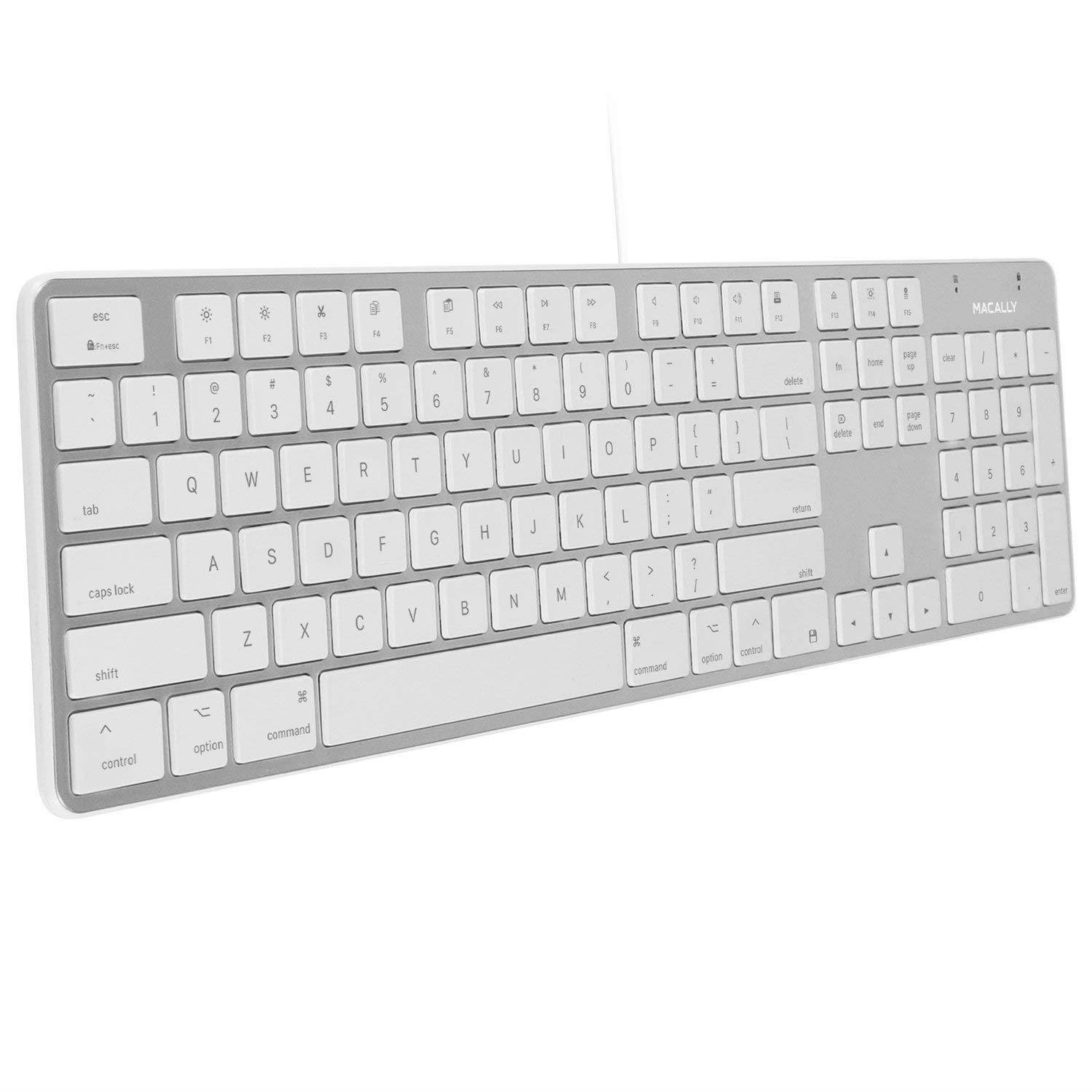Macally Ultra-Slim USB Wired Keyboard with Number Keypad for Apple Mac Pro, MacBook Pro/Air, iMac, Mac Mini, Laptop Computers, Windows Desktop PC Laptops, Silver (SLIMKEYPROA)