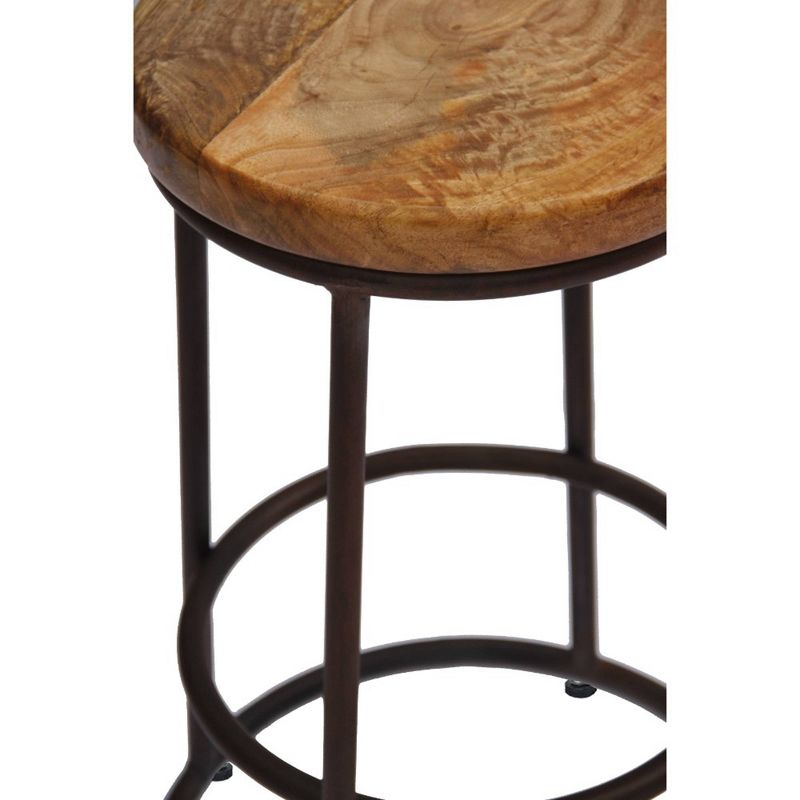 24" Mango Wood Counter Height Barstool with Iron Base Brown/Black - The Urban Port