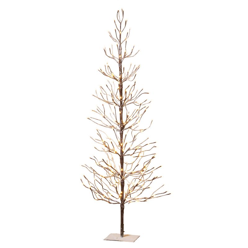 Gerson International 6-Foot, Brown Wrapped, Snowy Tree with LED Lighting