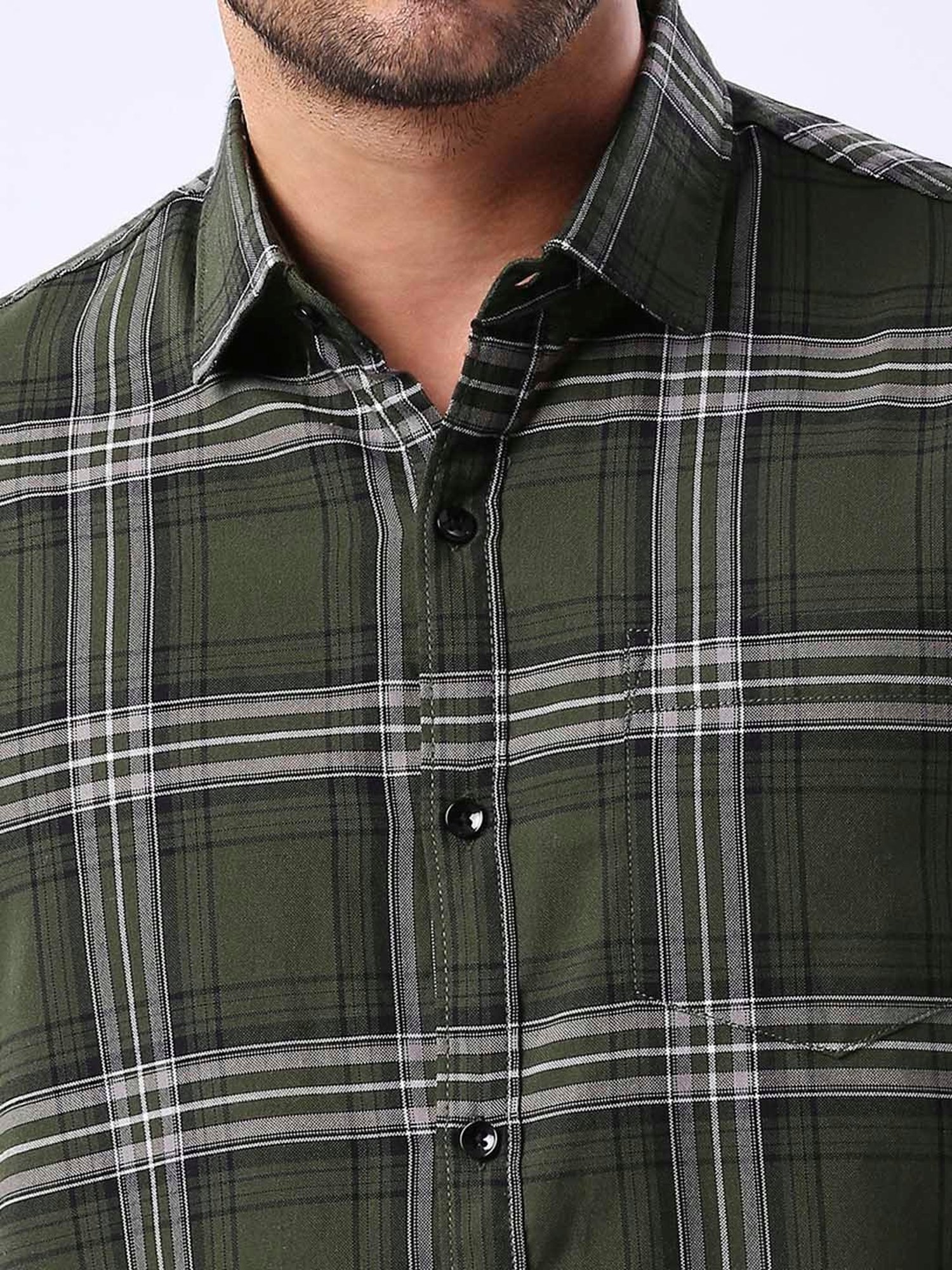 HJ HASASI Green Slim Fit Check Cotton Shirt