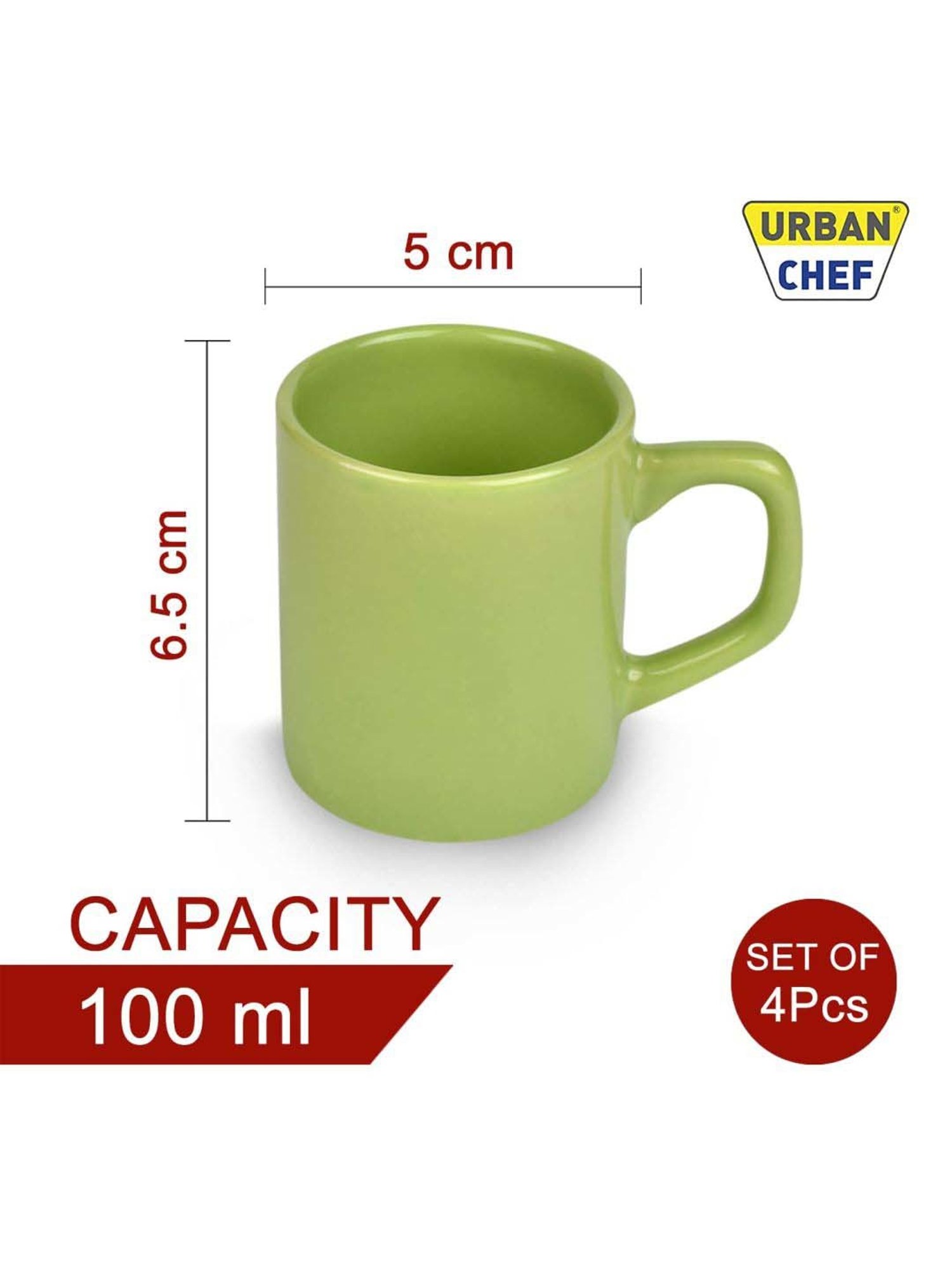 Urban Chef Dark Green & Parrot Green Ceramic Droite Handcrafted Microwave Safe Cup - Set of 4