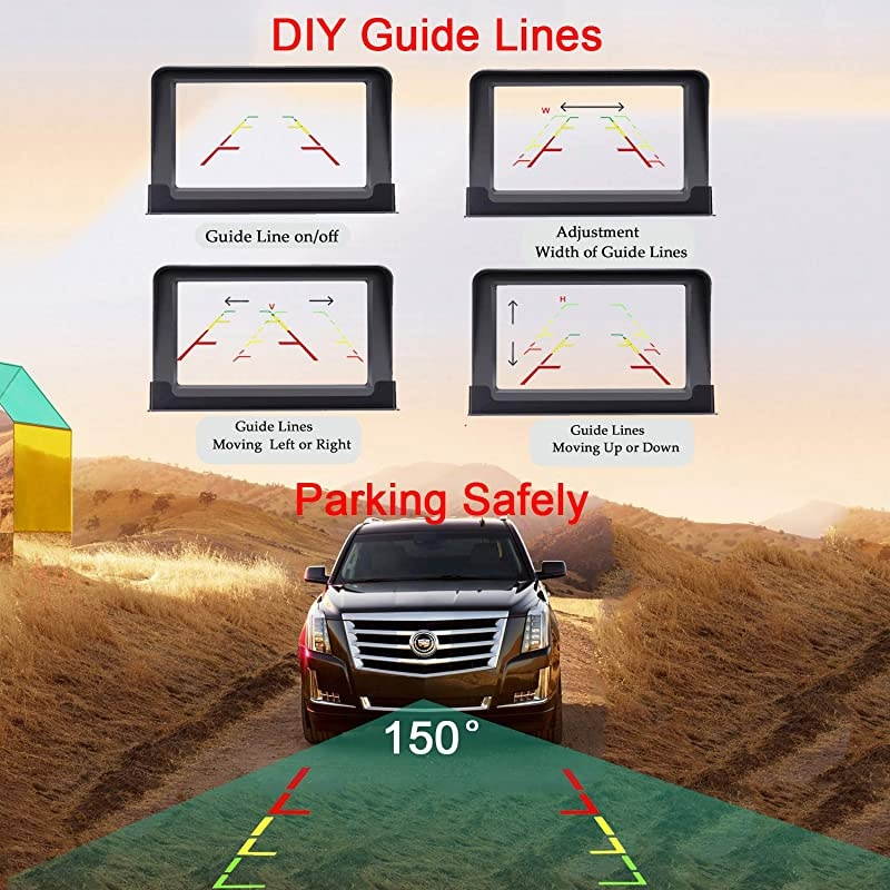 R1 HD 1080P Backup Camera and Monitor Kit 2021 Version Two Channels License Plate Hitch Camera for Cars Trucks SUVs Driving Front/Rear View High-Speed Observation System Super Night Vision