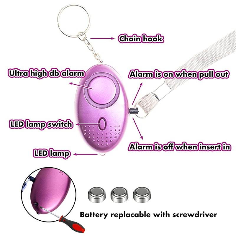 Pack 10 db Safesound Personal Security Alarm Keychain, Safety Emergency for Women, Kids, Girls, Self Defense Electronic Device as Bag Decoration