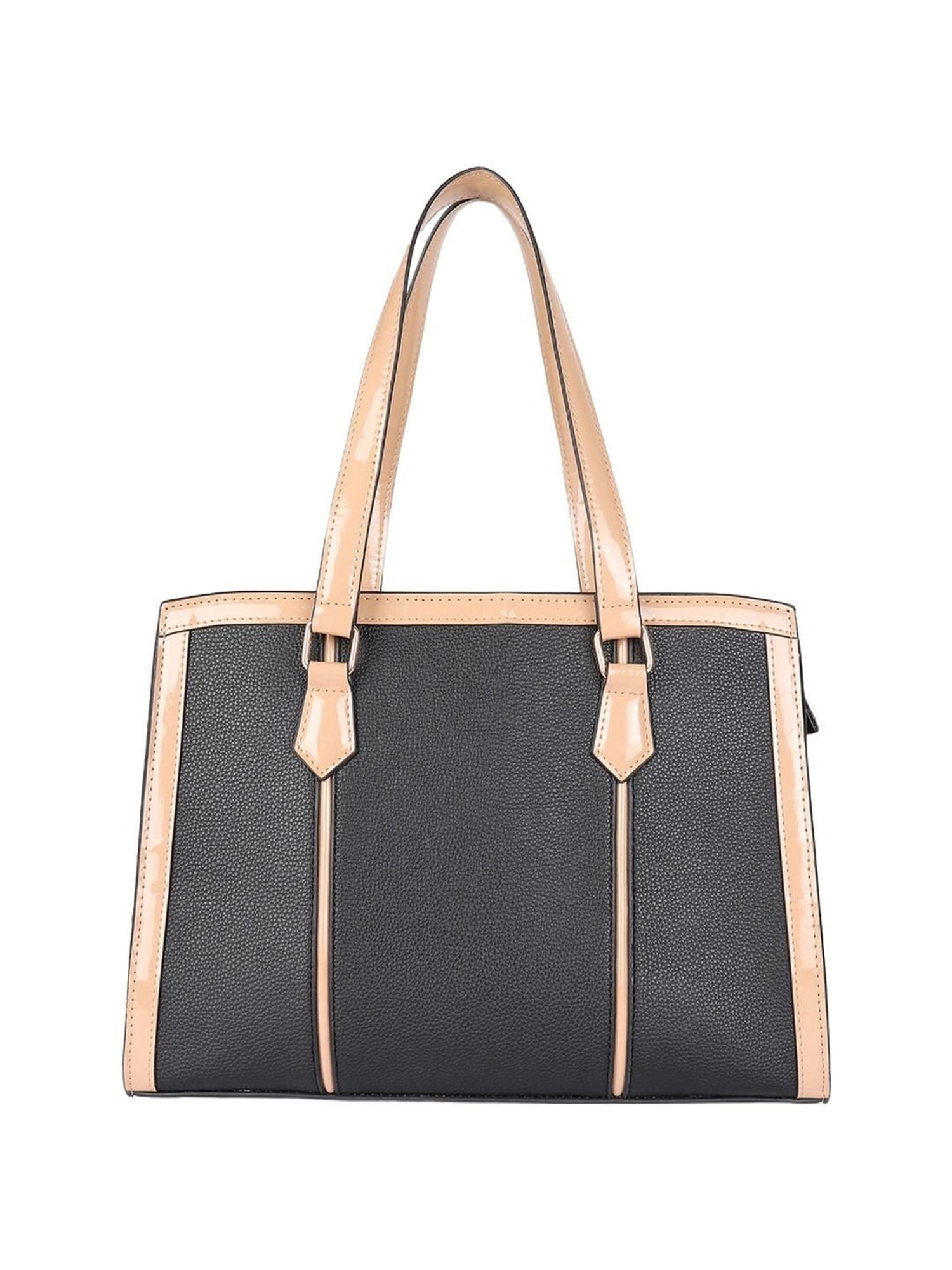 Carlton London Beige & Black Solid Medium Shoulder Handbag