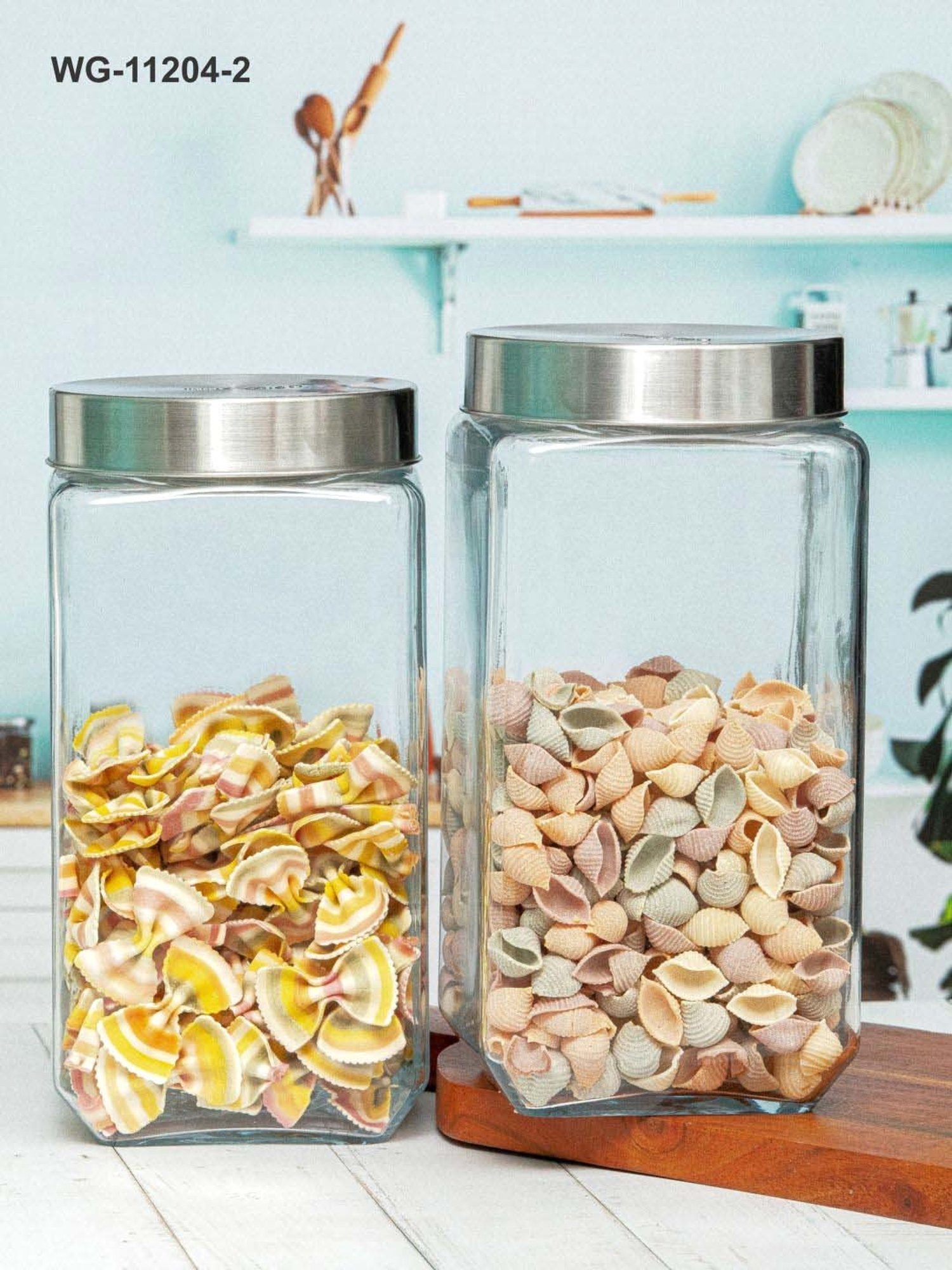 White Gold Transparent & Silver Glass Storage Jar With Metal Lid (2 L) - Set of 2