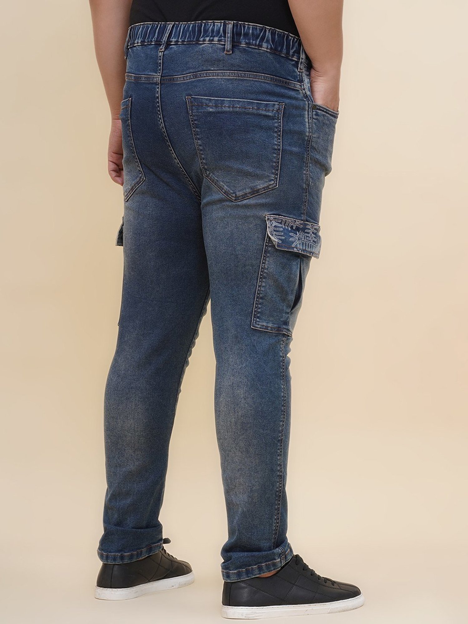 John Pride Blue Cotton Regular Fit Cargo Jeans