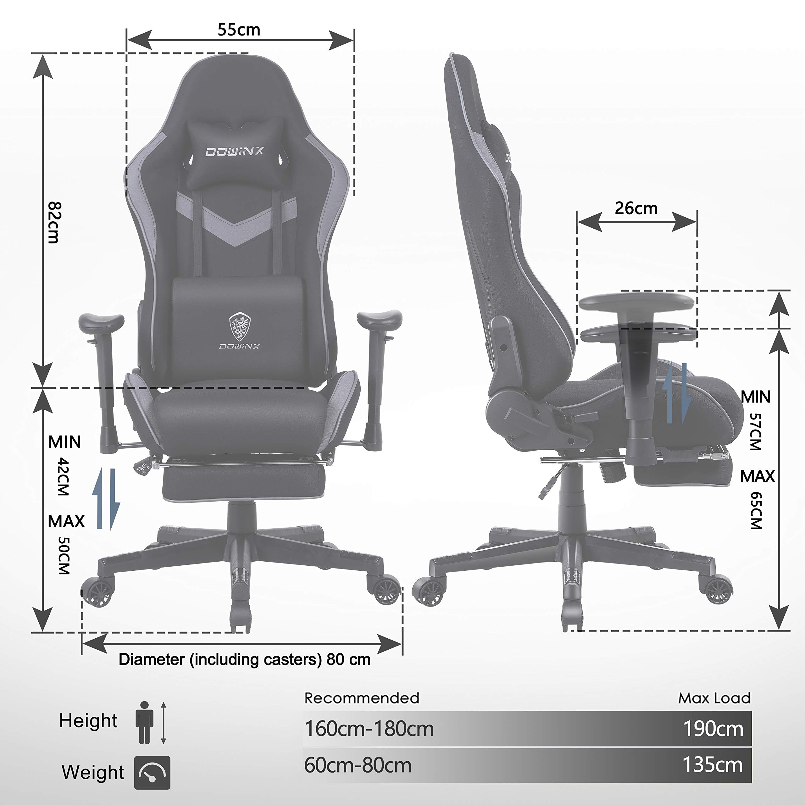 Dowinx Gaming Chair Breathable Fabric Office Chair with Massage Lumbar Support, High Back Ergonomic Comouter Chair Adjustable Swivel Task Chair with Footrest (Blue)