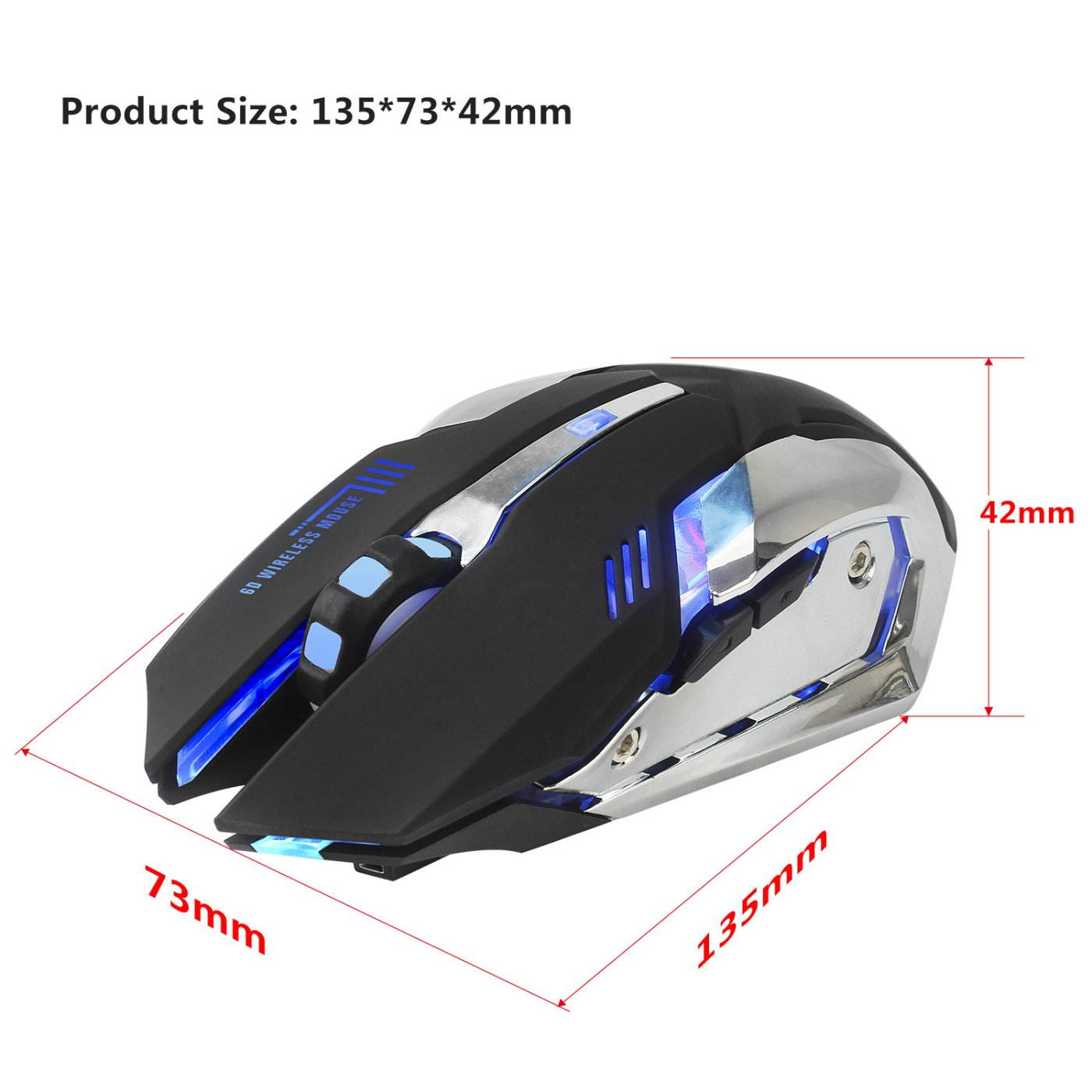 ZERODATE X70 Wireless Gaming Mouse, 2.4GHZ Rechargeable Wireless Computer Game Mice Built in with 600mAh Battery (Black)