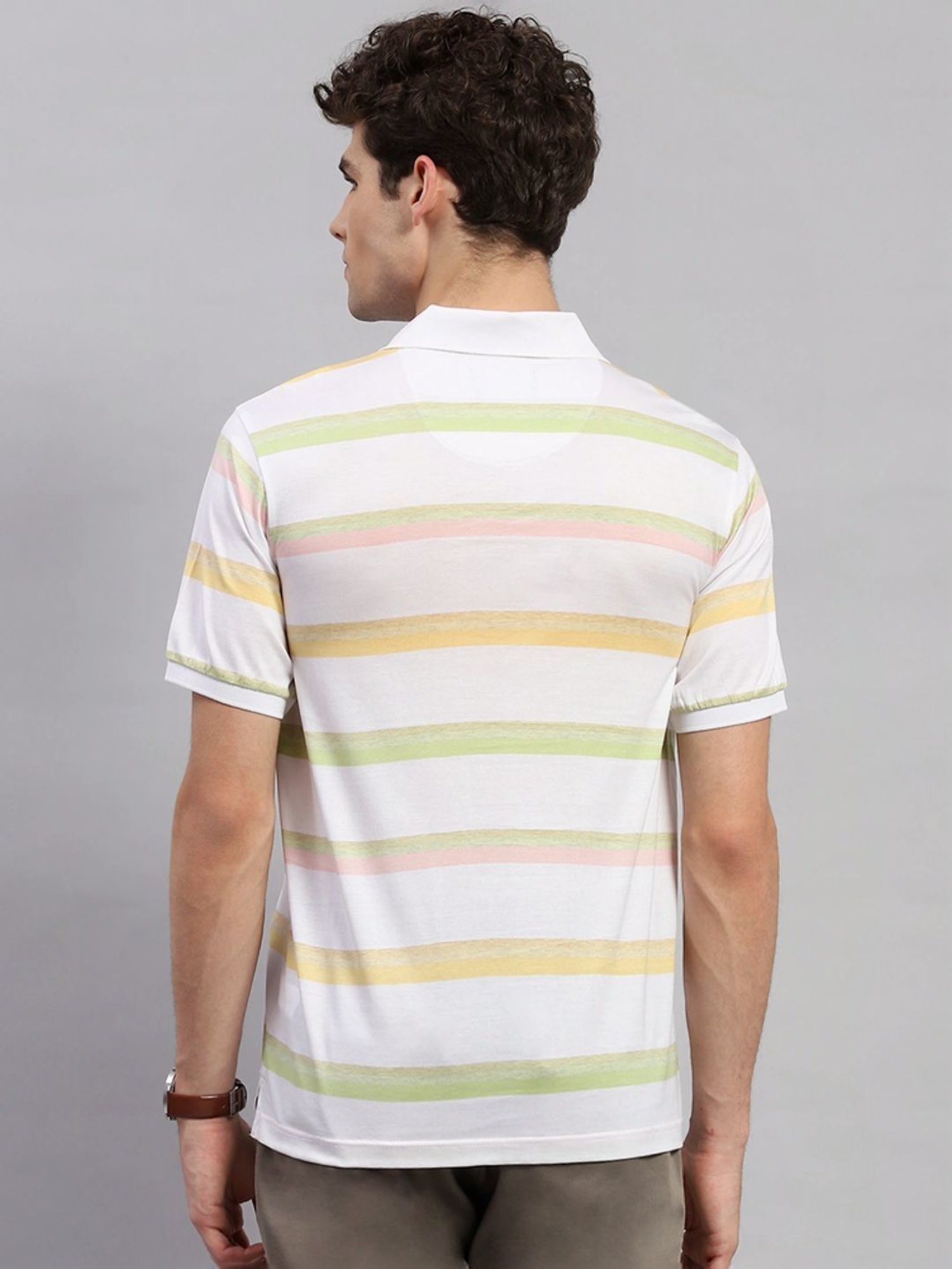 Monte Carlo White Regular Fit Striped Polo T-Shirt
