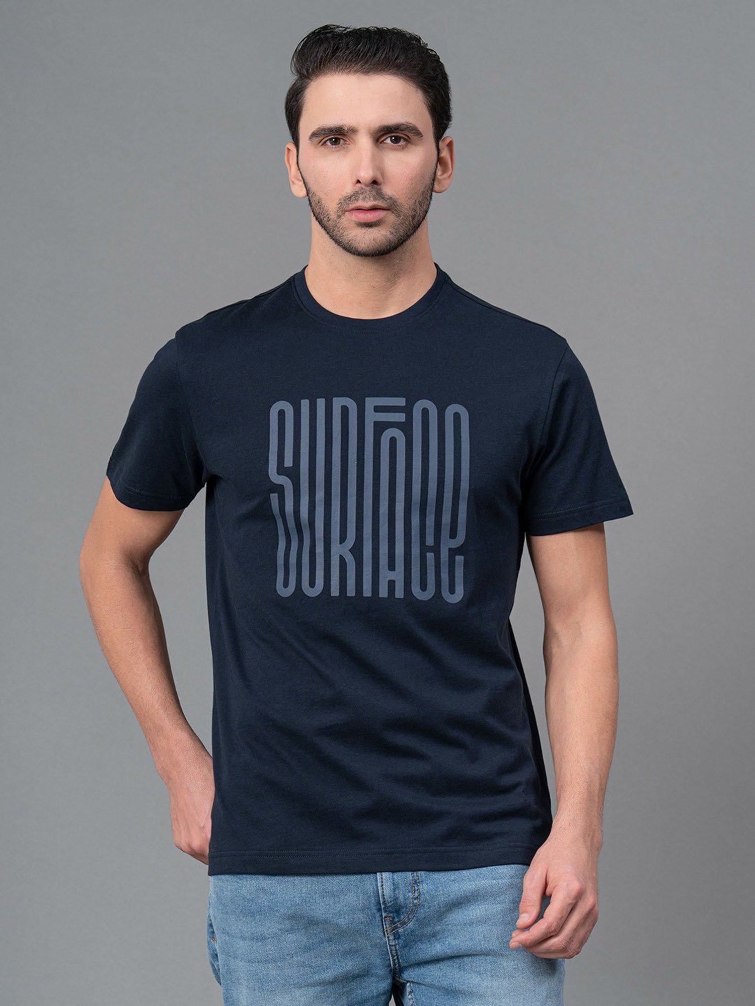 Red Tape Navy Regular Fit Graphic Print Cotton Crew T-Shirt