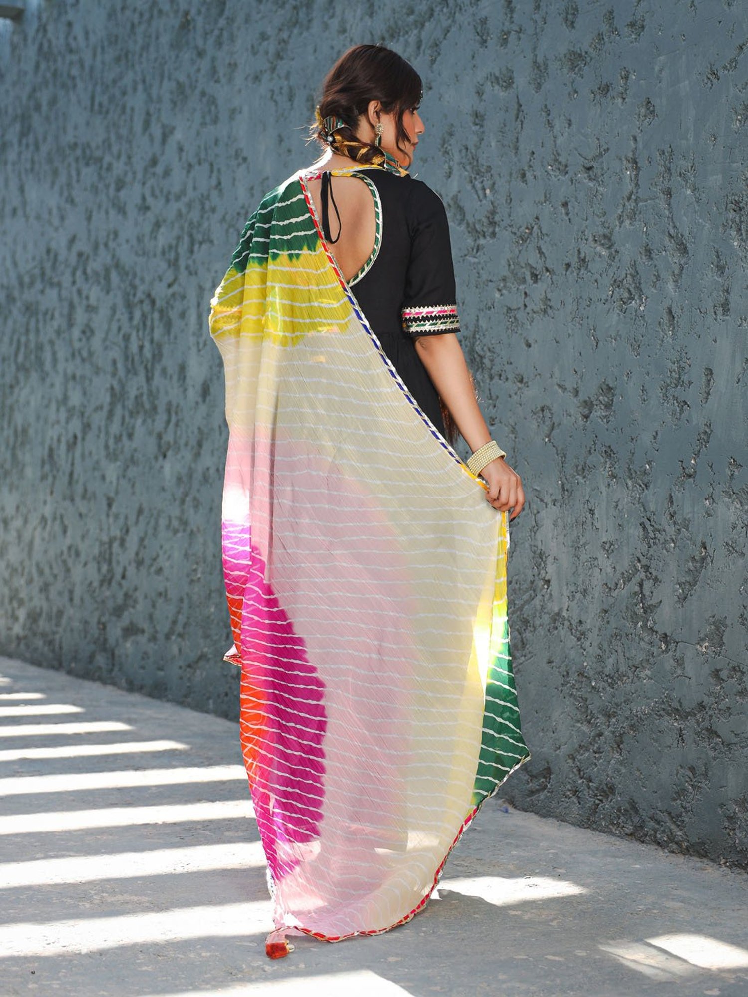 Thread and Button Rayon Emily Black Suit with Multicolour Dupatta