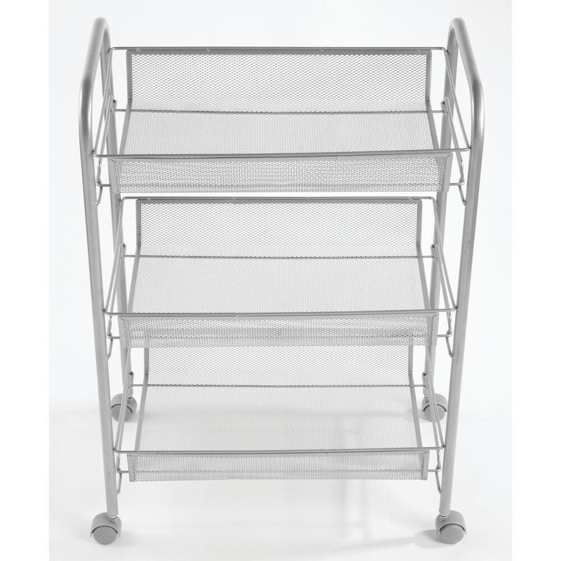mDesign Portable Metal Rolling Laundry Utility Cart - 3 Shelves -Silver