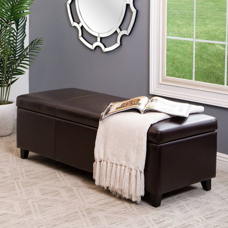 Carter Bonded Leather Storage Ottoman Brown - Abbyson Living