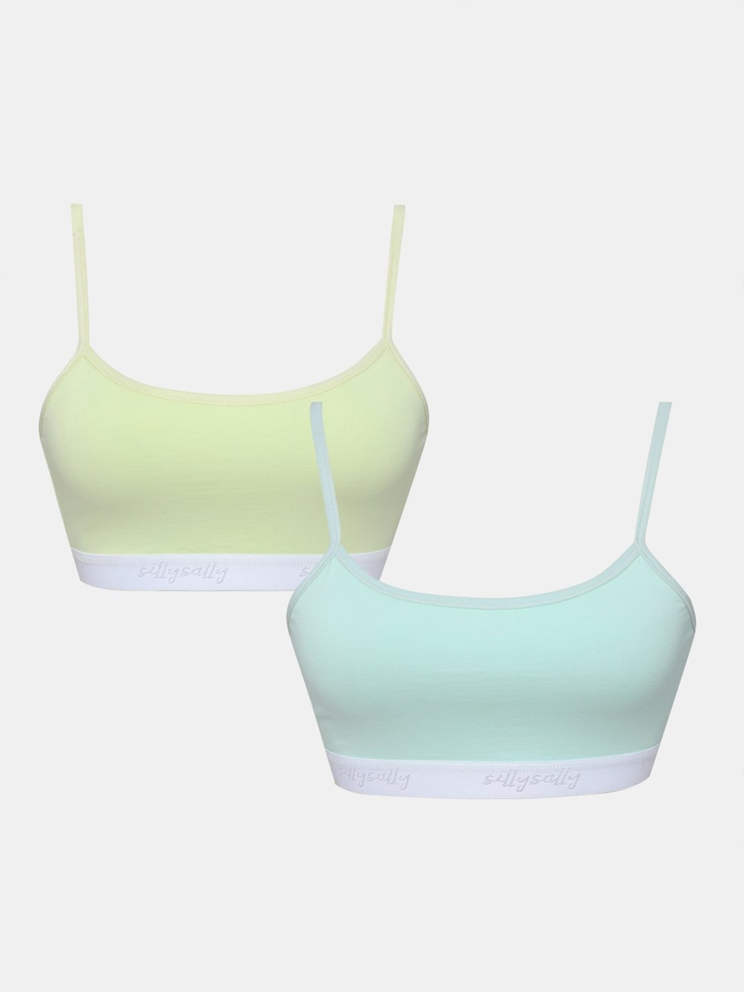 Sillysally Kids Green Solid Sports Bra (Pack Of 2)