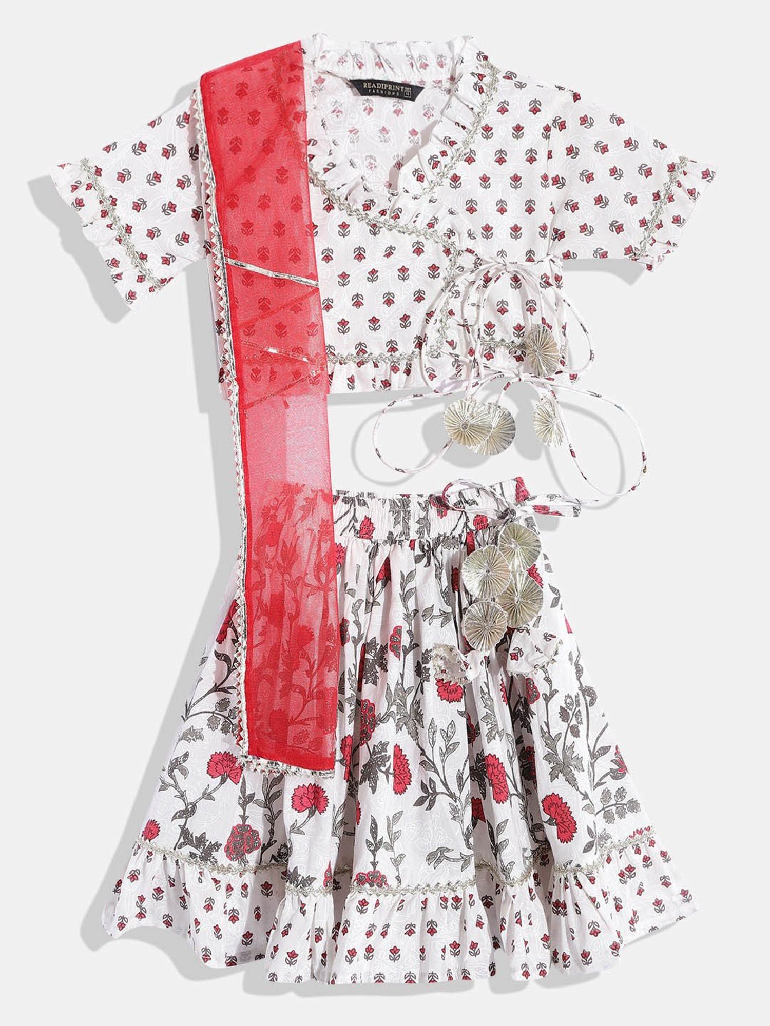 A Little Fable Kids Red & Beige Embellished Lehenga Choli