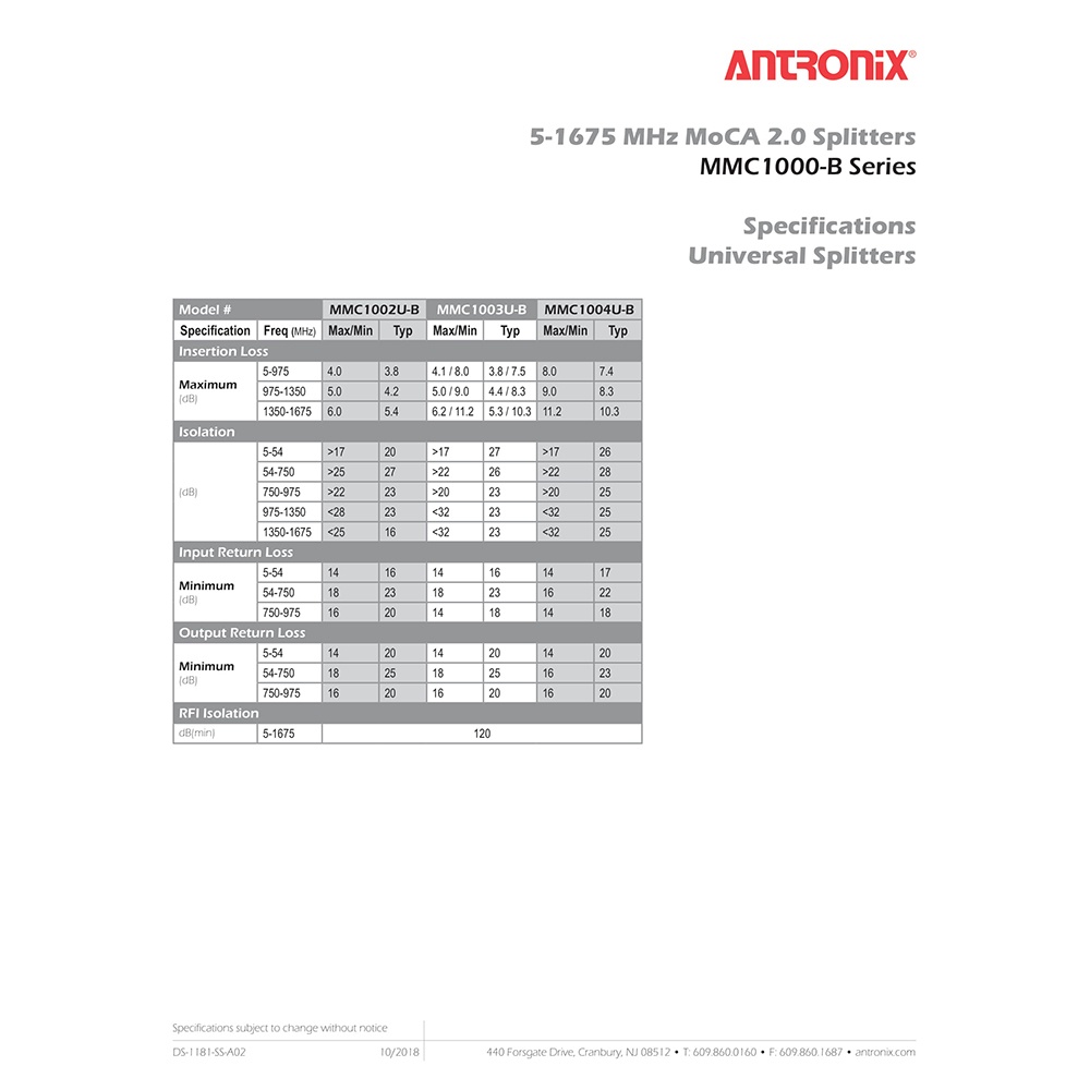 3 way antronix mmc1003hb 51675 mhz moca 2.0 splitter for frontier formerly verizon fios