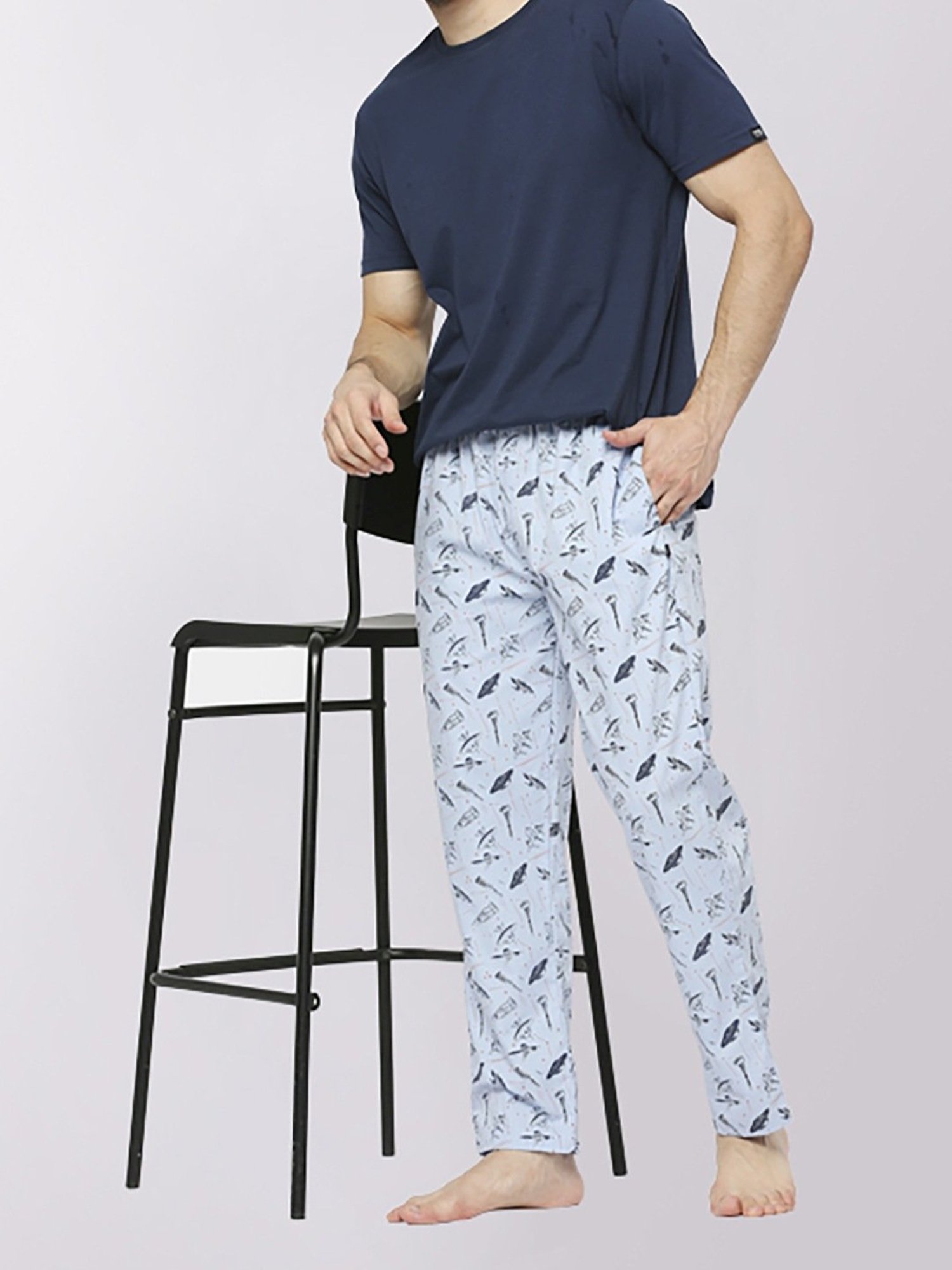 Frenchie Sky Blue Cotton Skinny Fit Printed Nightwear Pyjamas