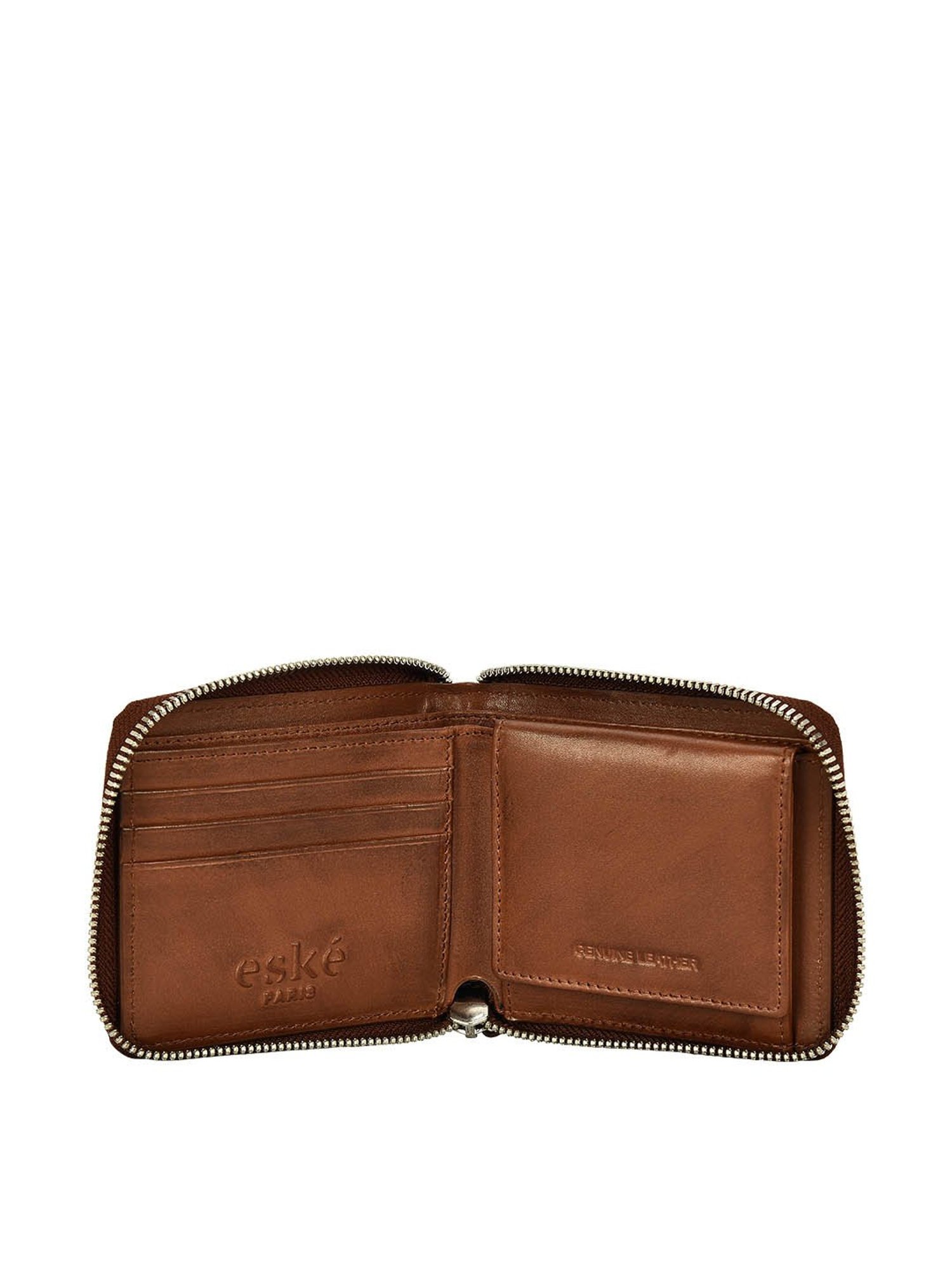 Eske Tan Casual Leather Zip Around Wallet for Men