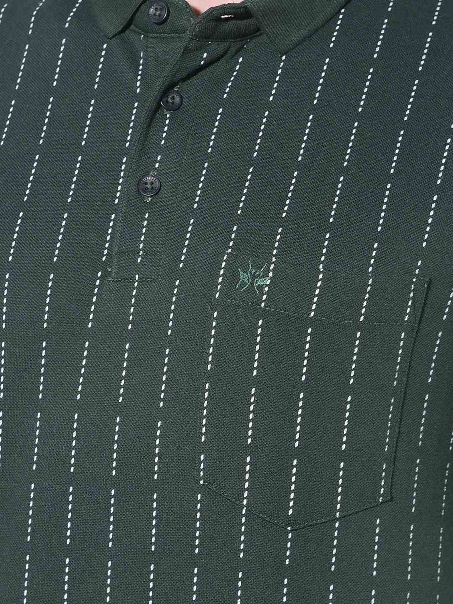 Crimsoune Club Green  Slim Fit Striped Polo T-Shirt
