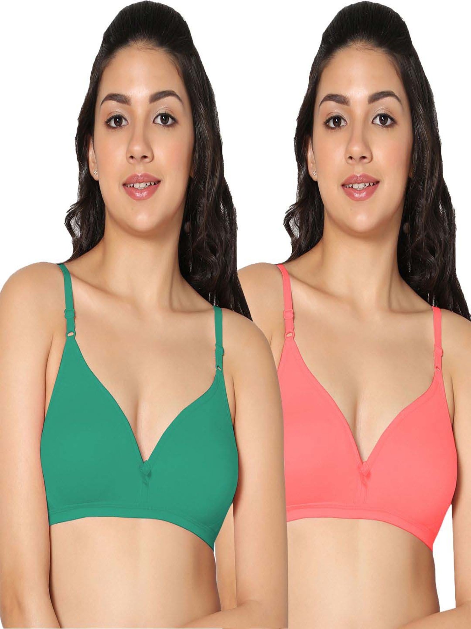 IN CARE Green & Red Cotton T-Shirt Bras - Pack Of 2