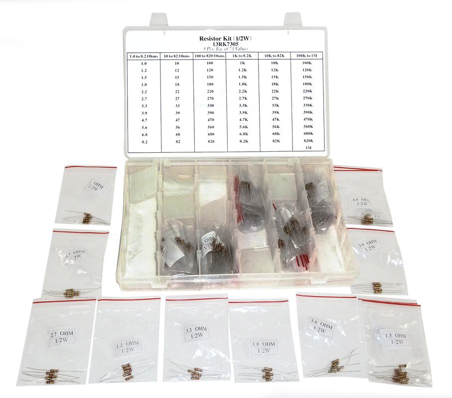 365 Piece 1/2 Watt Resistor Kit with Plastic Slotted Storage Container, 1/2W Carbon Film Resistors, Includes Wide Range of Values