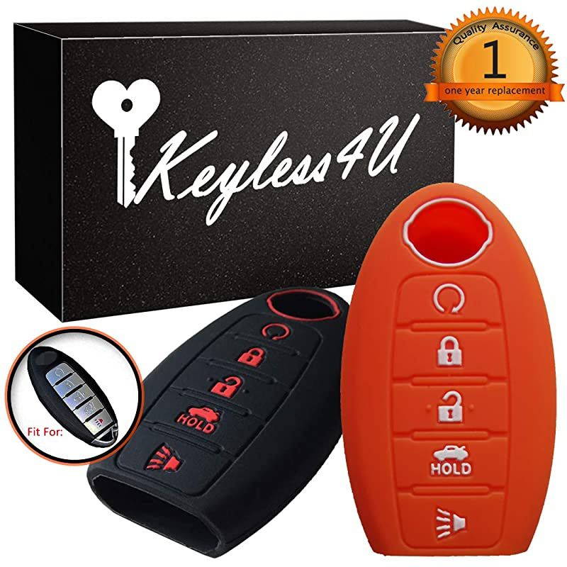 2Pcs Silicone Key Fob Remote Cover Case Jacket Holder Protector for Nissan Altima Maxima Armada Murano Rogue Sedan Pathfinder 5 Buttons Black Orange