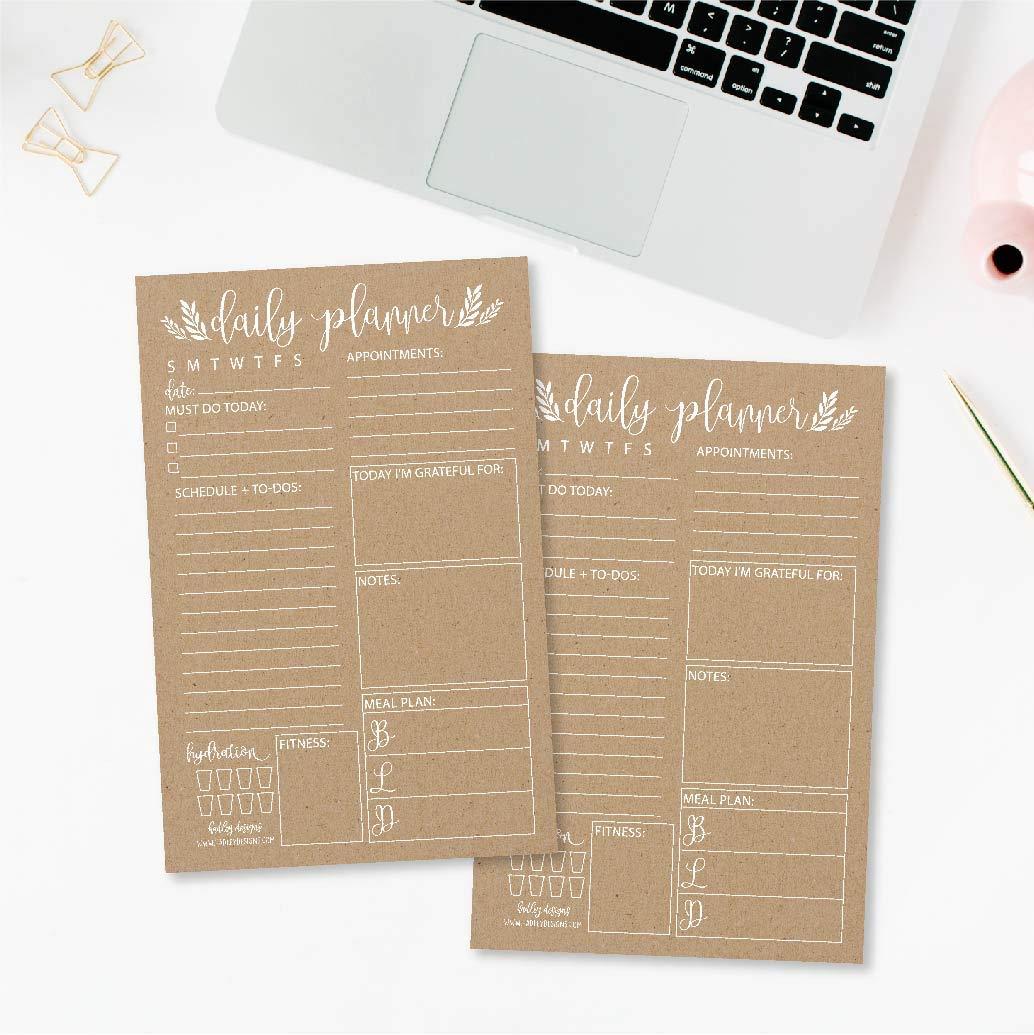 Rustic Undated Daily Task Planner To do List Pad, School Family Life Work Personal Productivity Notepad, Day Schedule Organizer, Cute Water Health Fitness Exercise Goal Habit Tracker 50 Tear Off Pages