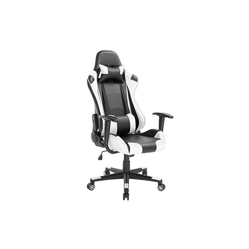 High-Back Swivel Gaming Chair Black & White with Lumbar Support & Headrest | Racing Style Ergonomic Office Desk Chair by