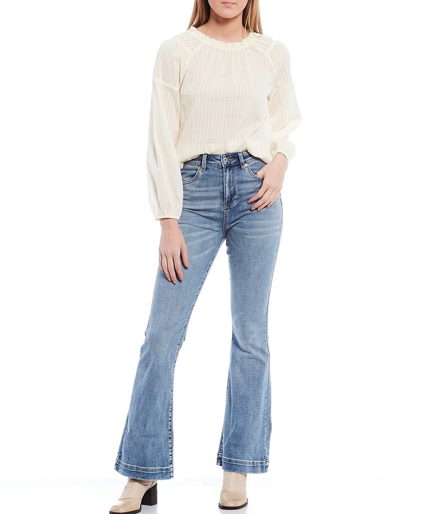 BB Dakota by Steve Madden Up to Here Puff Elbow Sleeve Mock Neck Smocked Top