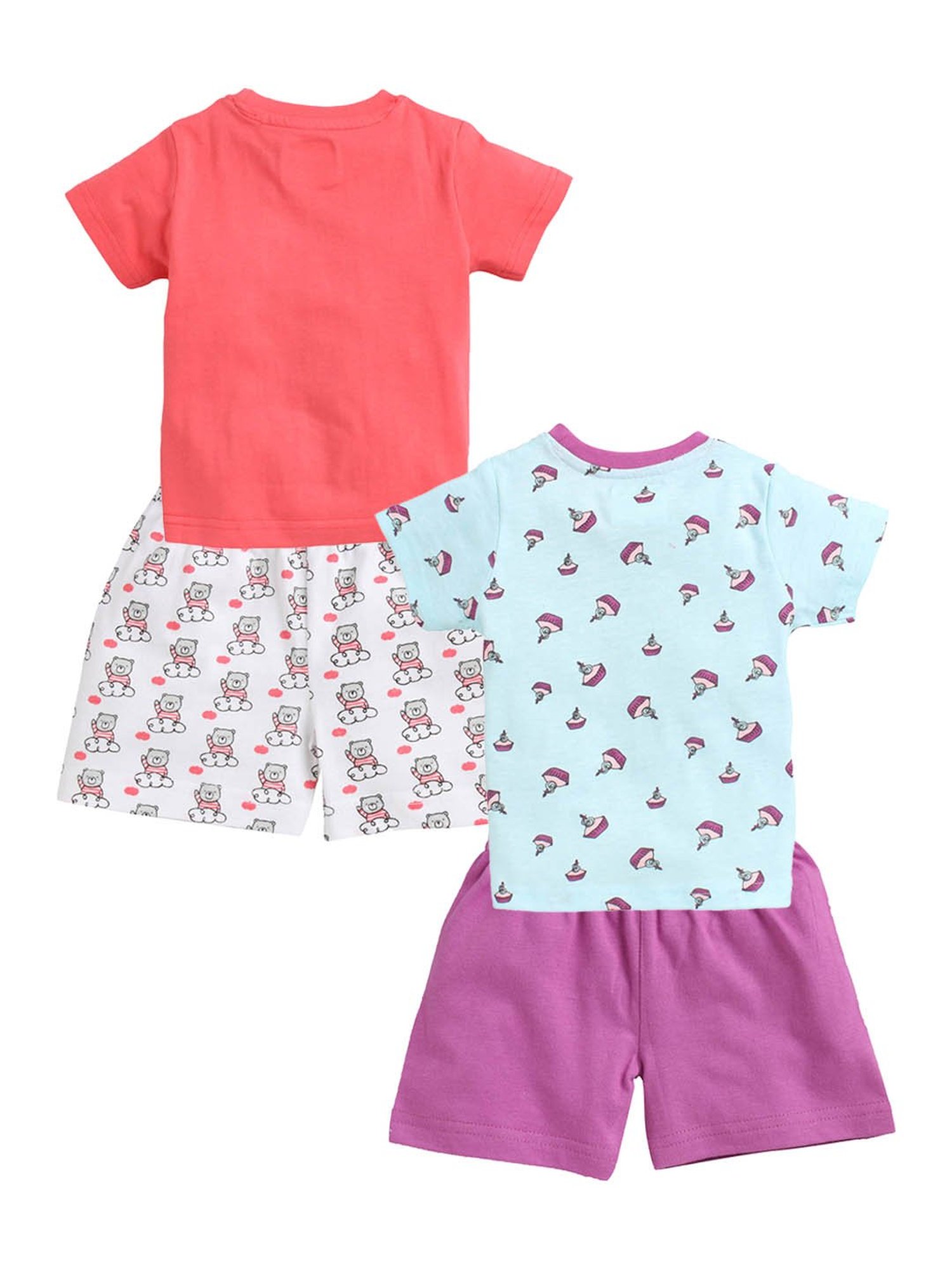 Bumzee Kids Multicolor Printed T-Shirts with Shorts (Pack Of 2)