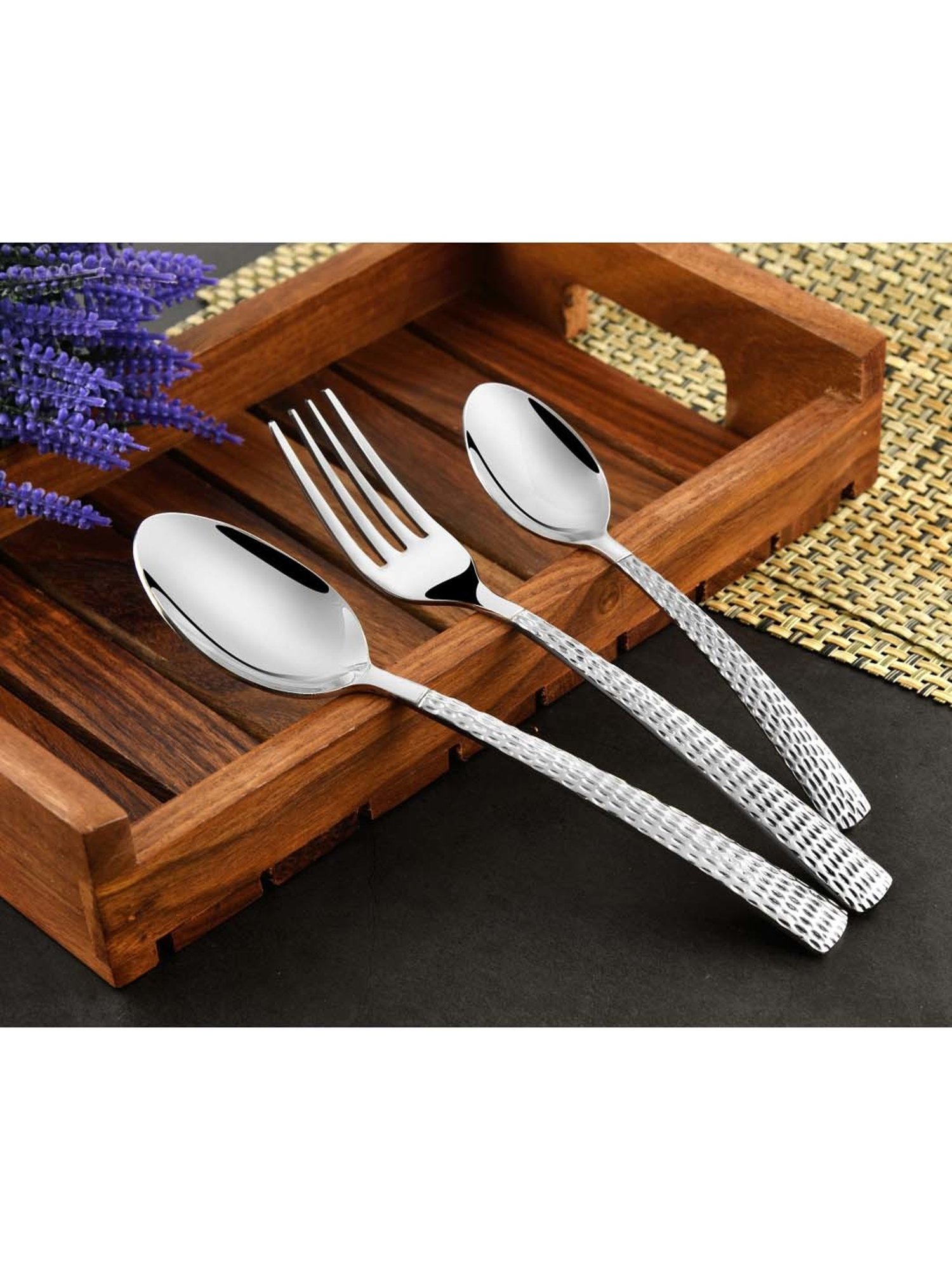 FnS Madrid Silver Stainless Steel Cutlery - Set of 18