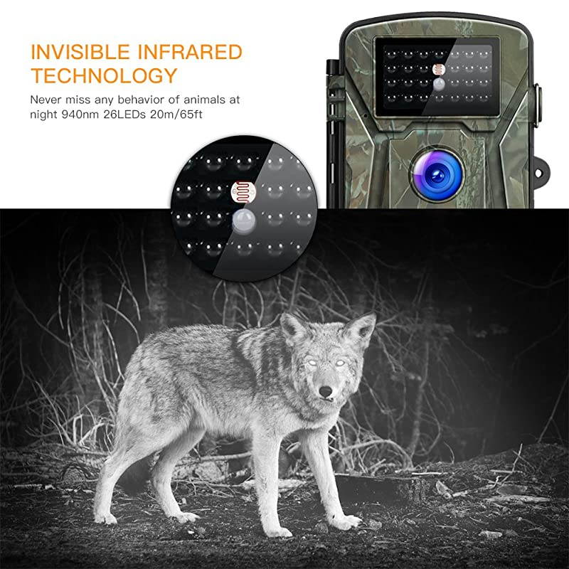 Trail Camera 16MP 1080P NoGlow Infrared Night Vision Hunting Camera for Wildlife Monitoring Garden Home Security Surveillance
