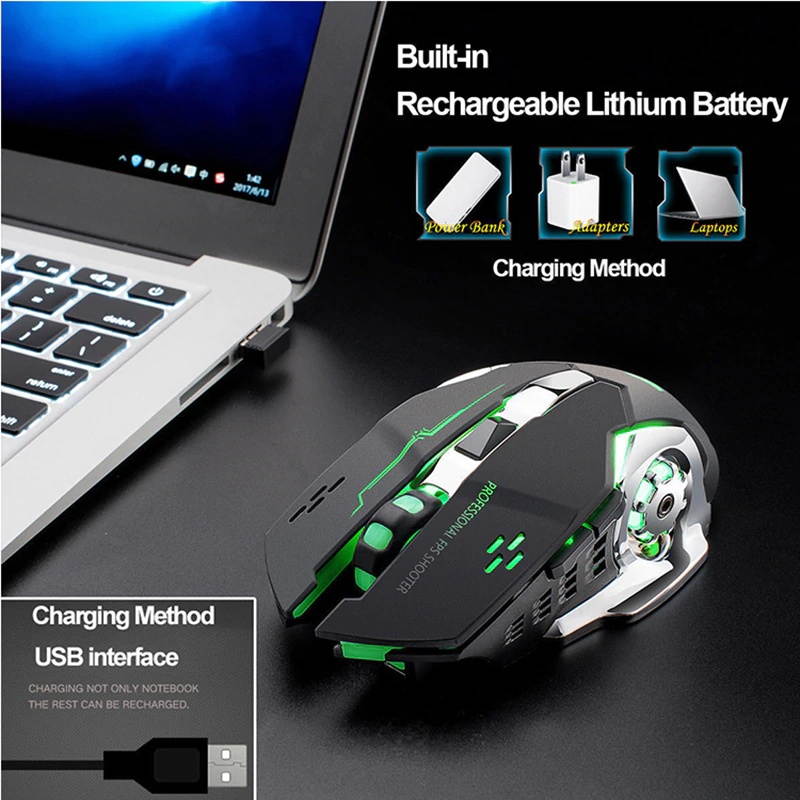 800-2400DPI Wireless Gaming Mouse Rechargeable X8 Silent LED Backlit USB Optical Ergonomic Mouse Gaming Mice For Laptop/PC